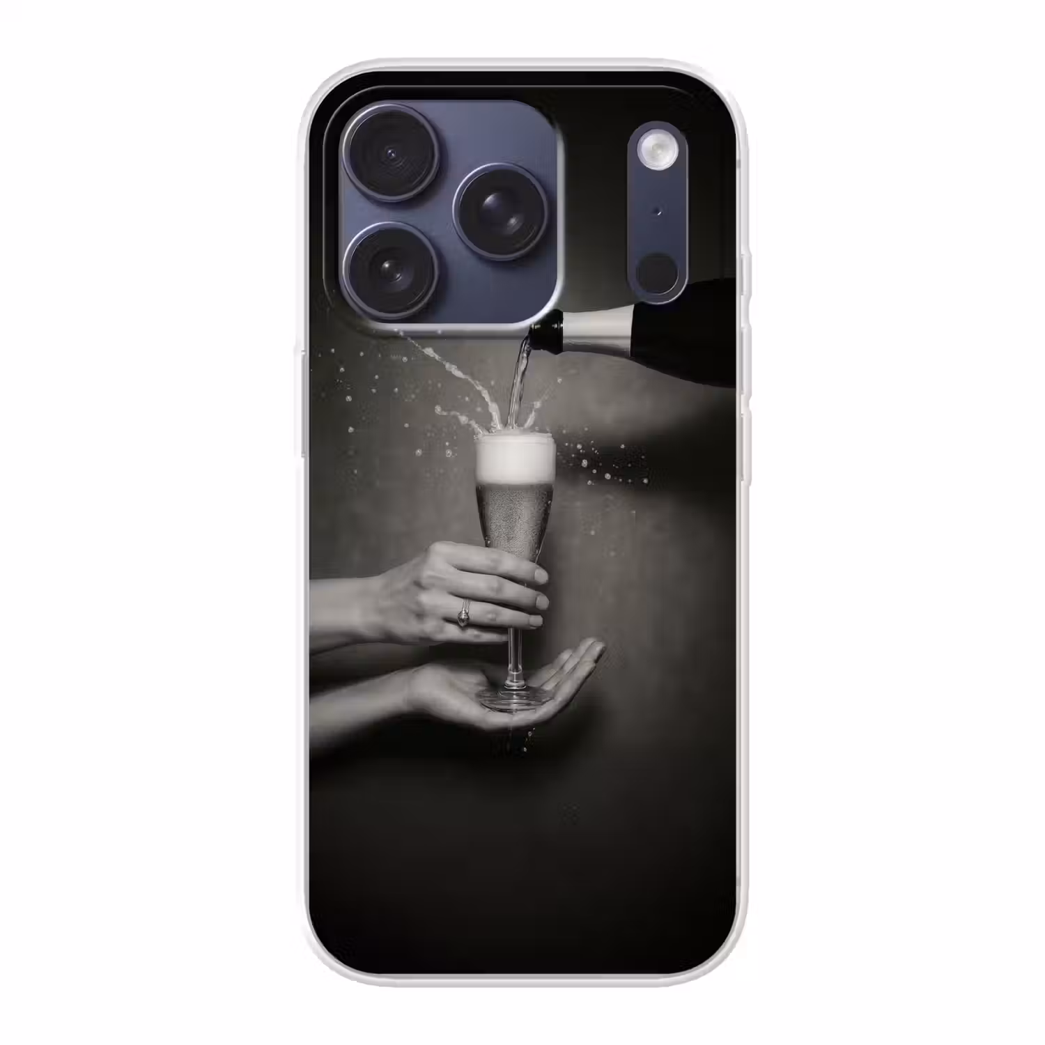 Champagnefles - Glas - Minimalistisch - Spetters Telefoonhoesje iPhone 17 Pro klein -3d