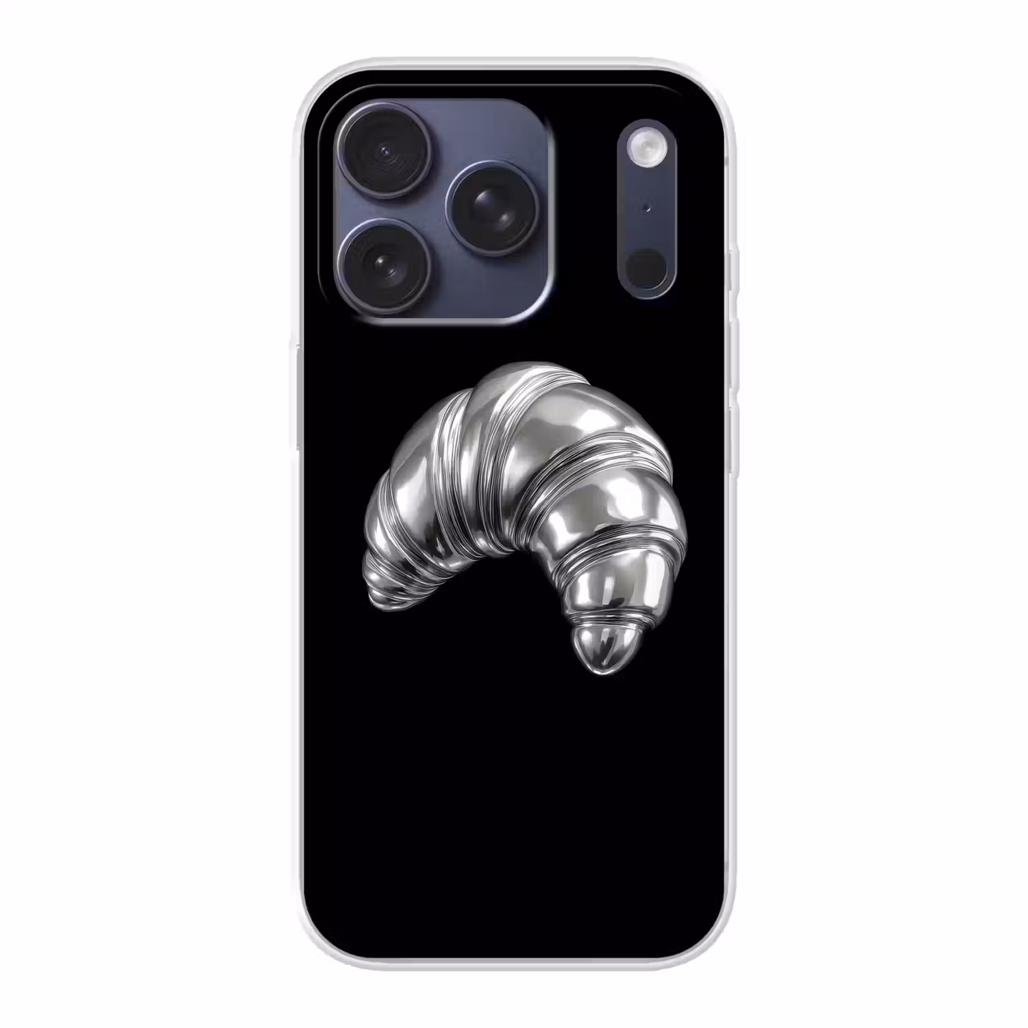Croissant - Metaal - Zilver Telefoonhoesje iPhone 17 Pro klein -3d