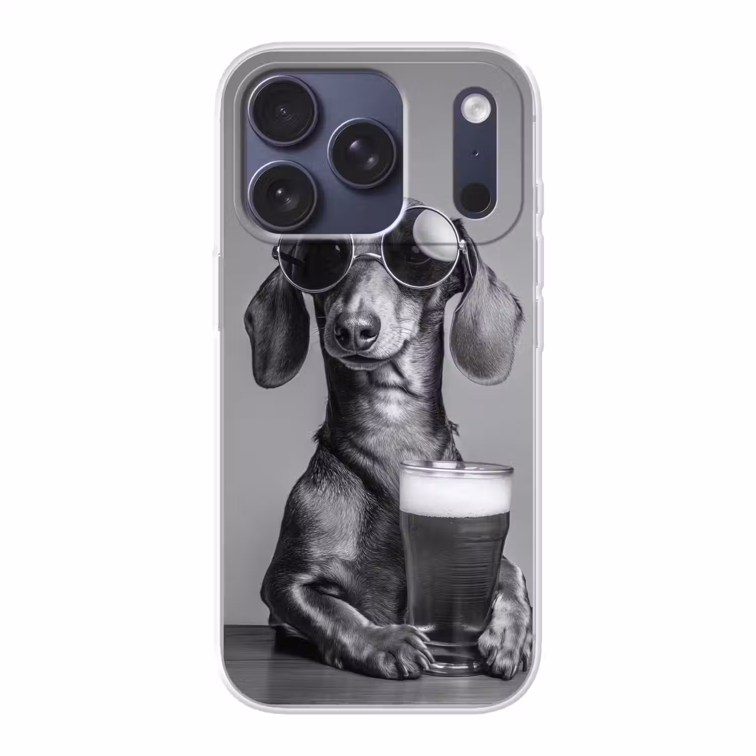 Teckel - Bier - Glas - Bril Telefoonhoesje iPhone 17 Pro klein -3d