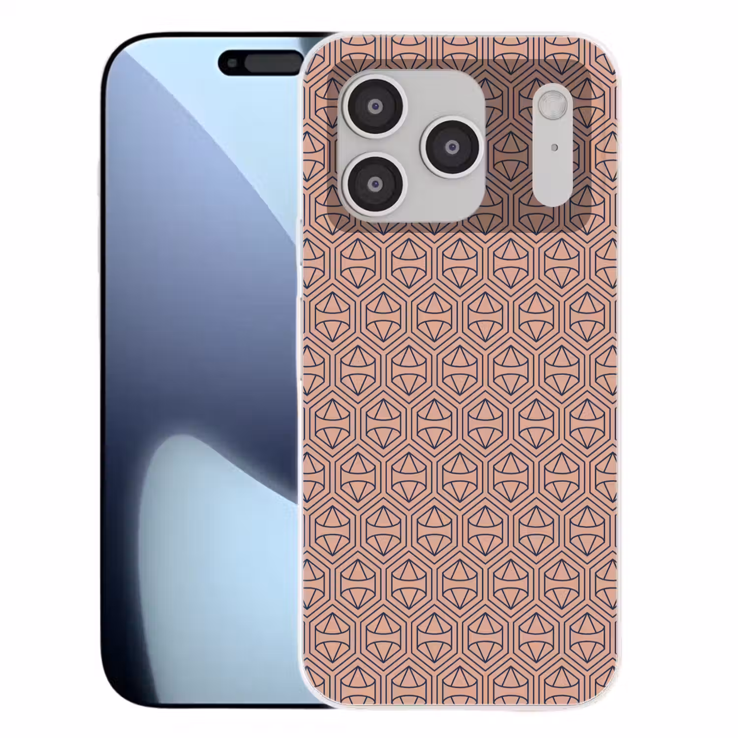 Donkerblauw - Roze - Patroom - Symmetrisch Telefoonhoesje iPhone 17 Pro klein 878 -3d