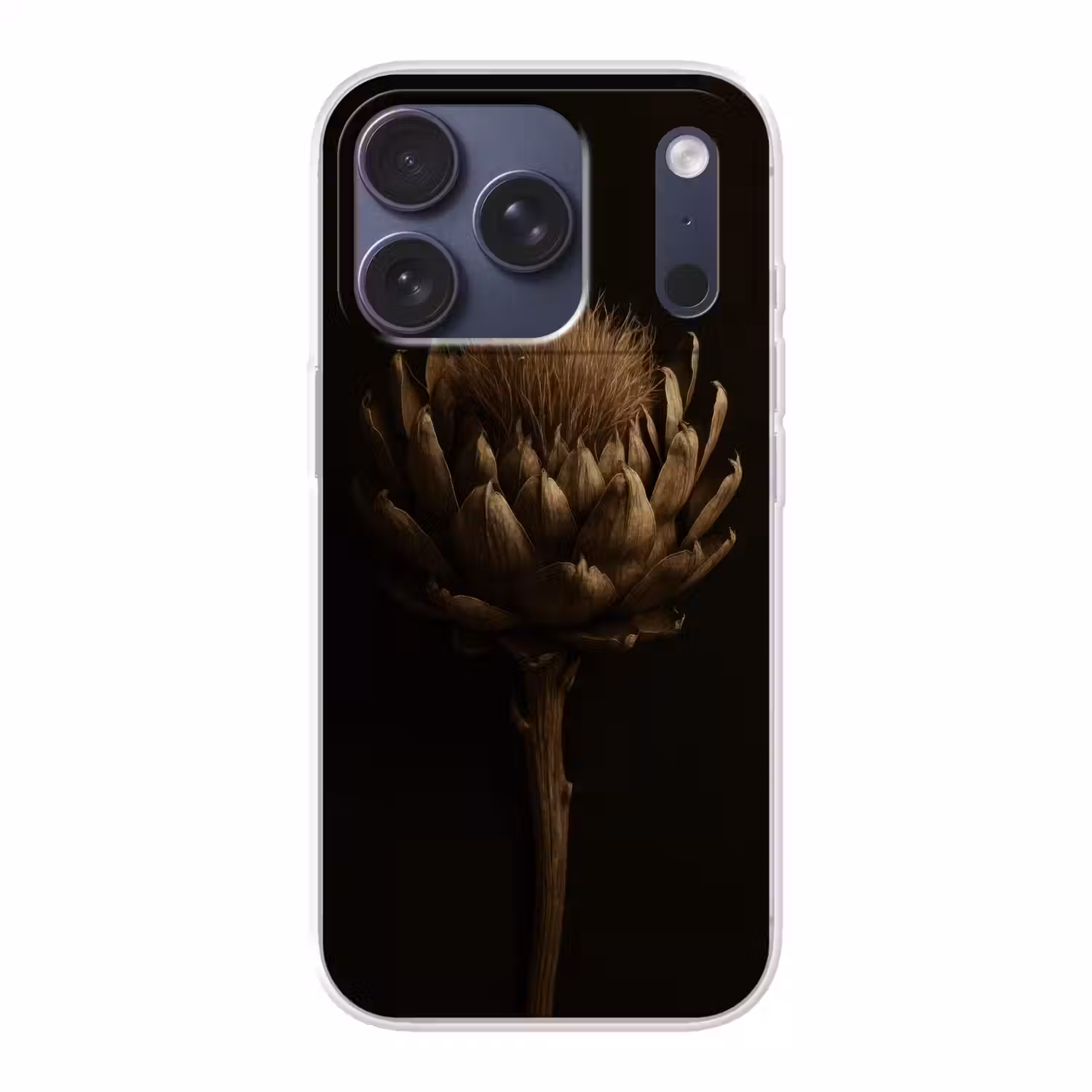 Donkerbruin - Bloem - Textuur - Artisjok Telefoonhoesje iPhone 17 Pro klein -3d