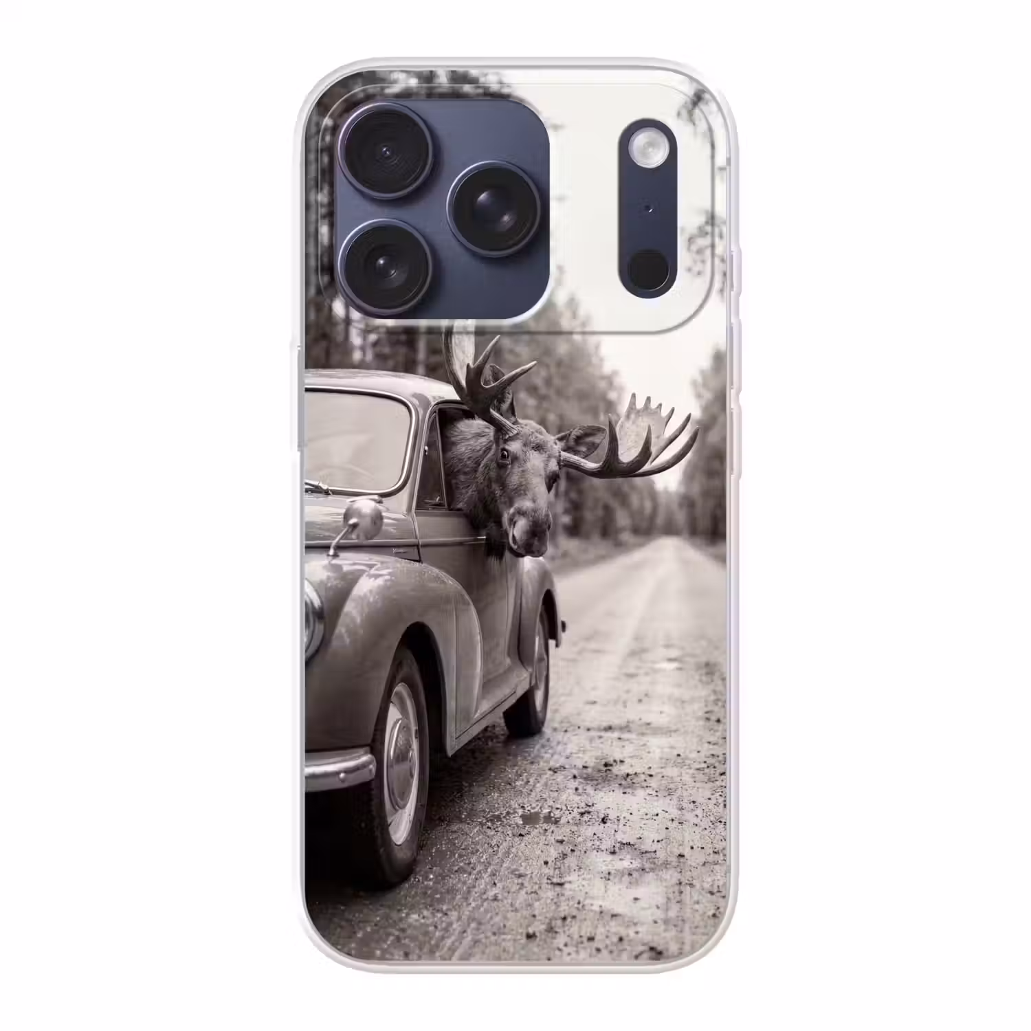 Eland - Auto - Gewei - Zwart - Wit Telefoonhoesje iPhone 17 Pro klein -3d