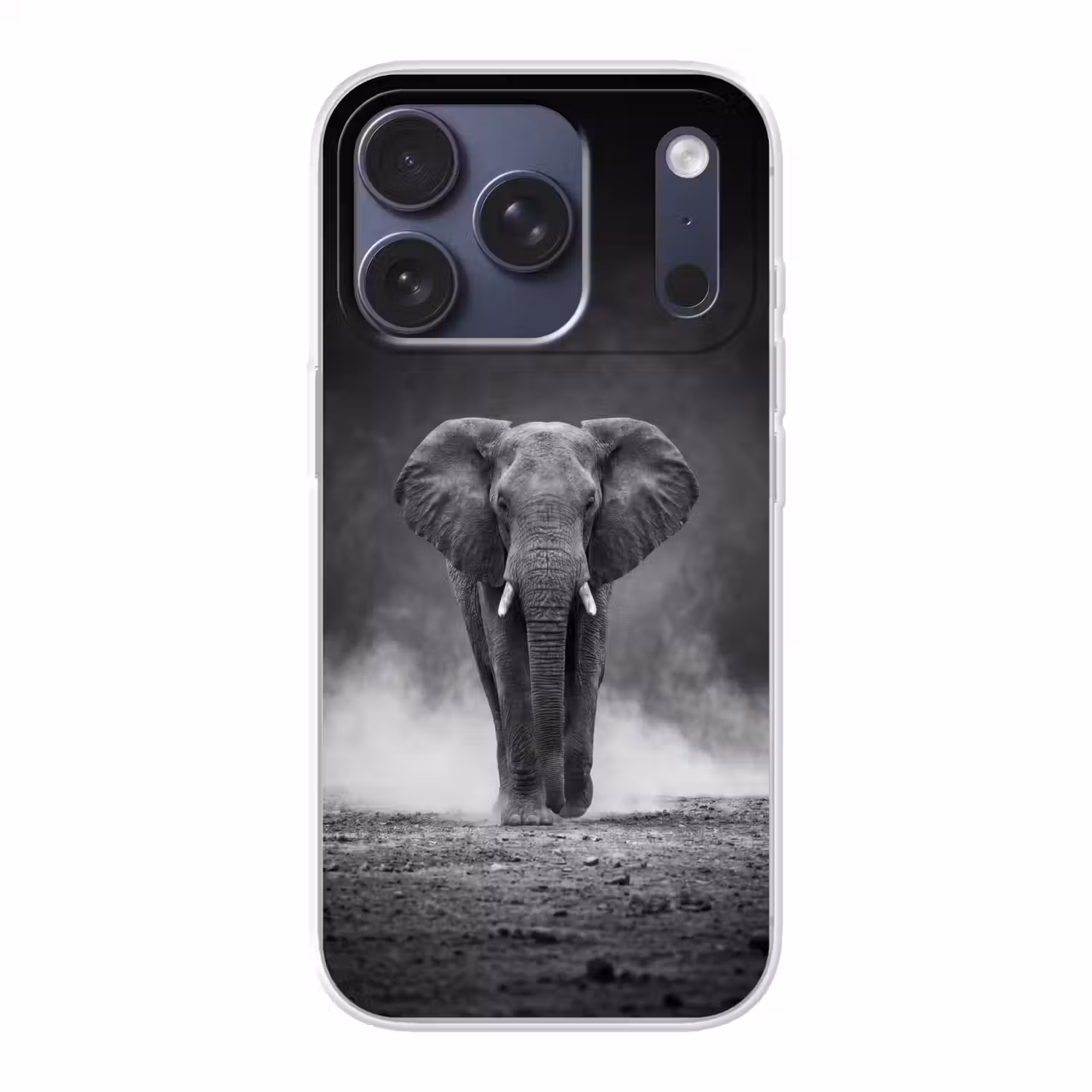Olifant - Zwart - Wit - Rook Telefoonhoesje iPhone 17 Pro klein -3d