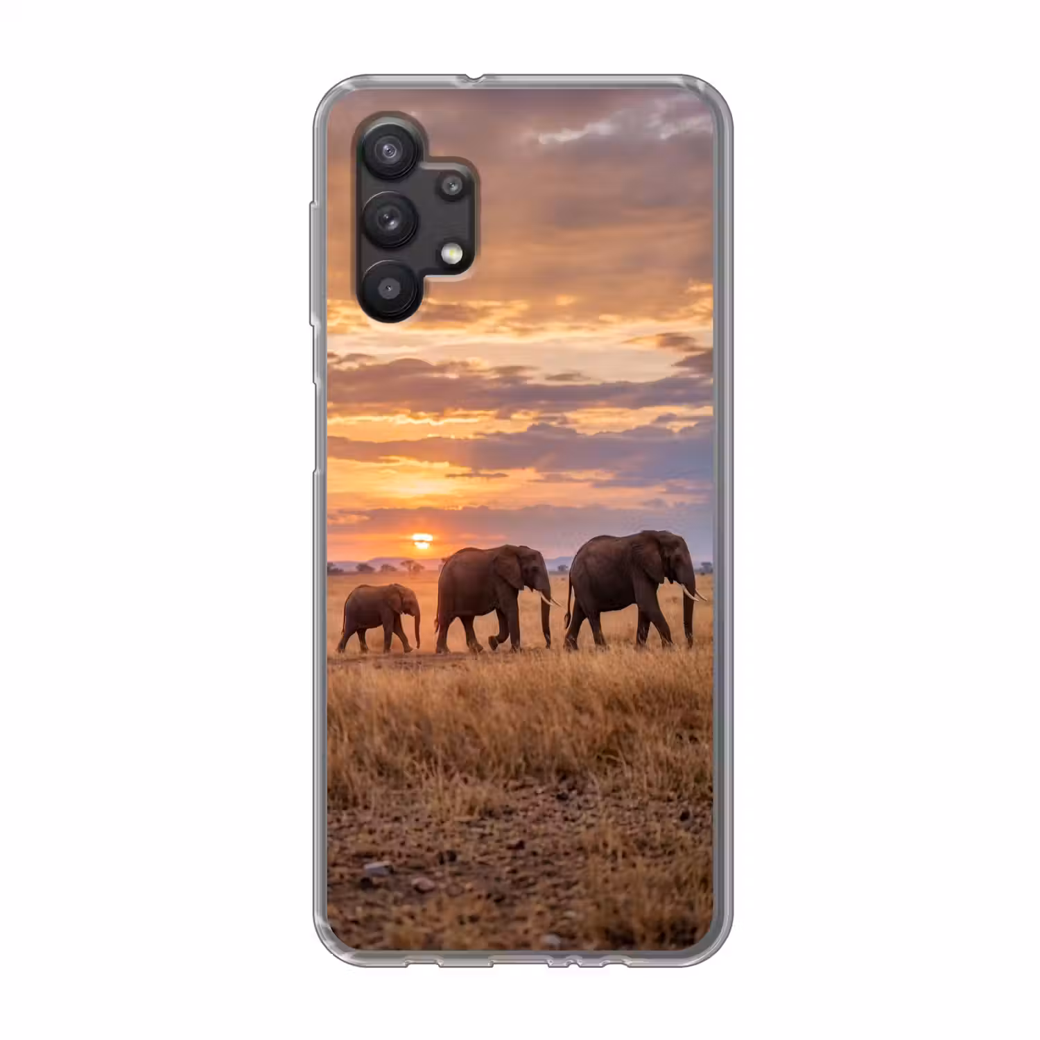 Olifanten - Savanne - Zonsondergang - Afrika - Warm Telefoonhoesje Samsung Galaxy A32 5G klein -3d