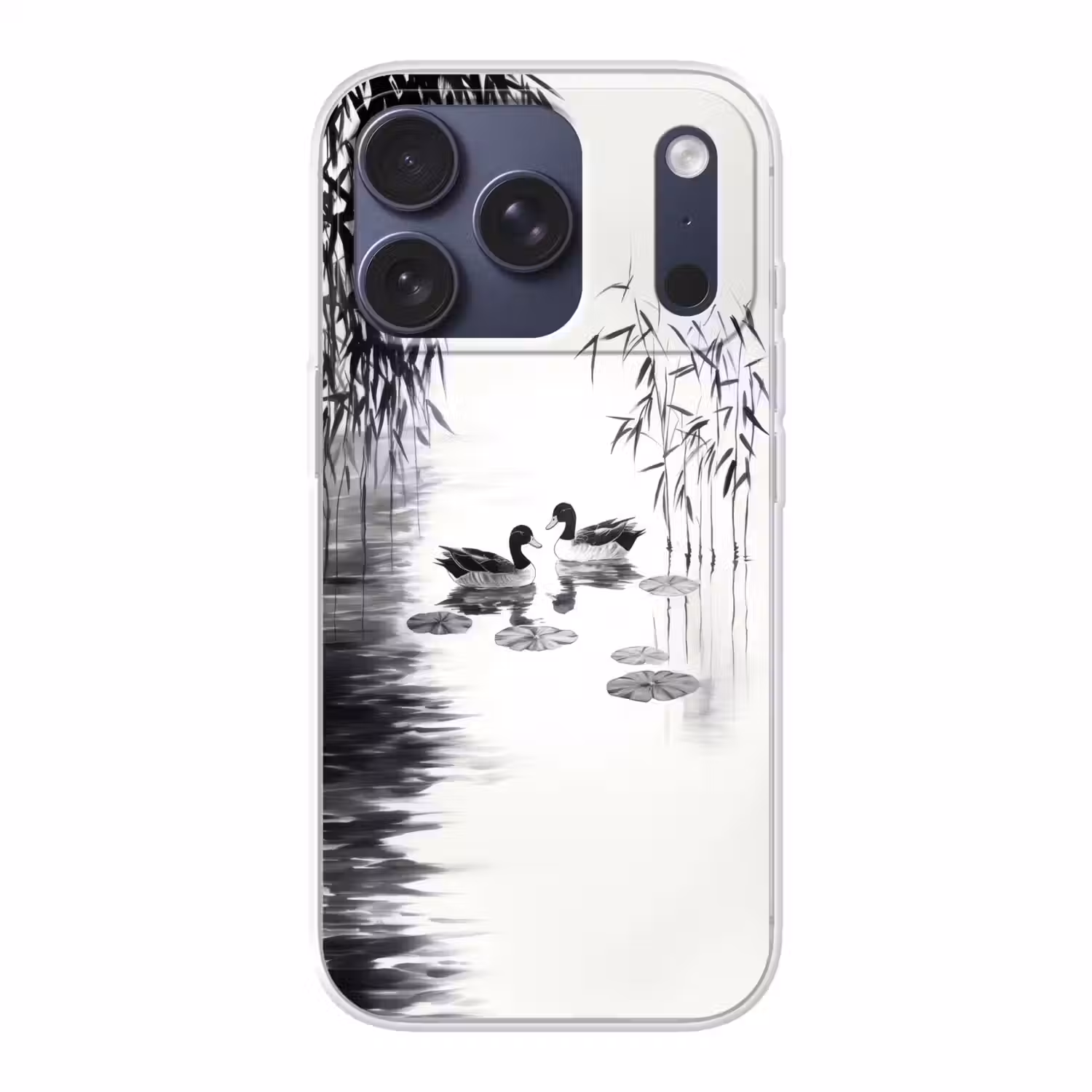 Eenden - Waterlelies - Riet - Zwart Telefoonhoesje iPhone 17 Pro klein -3d