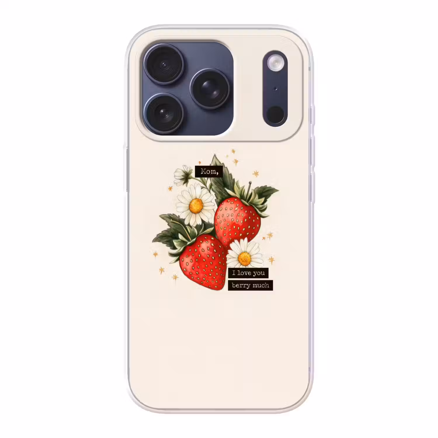 Aardbeien - Madeliefjes - Quote - Sterretjes Telefoonhoesje iPhone 17 Pro klein -3d