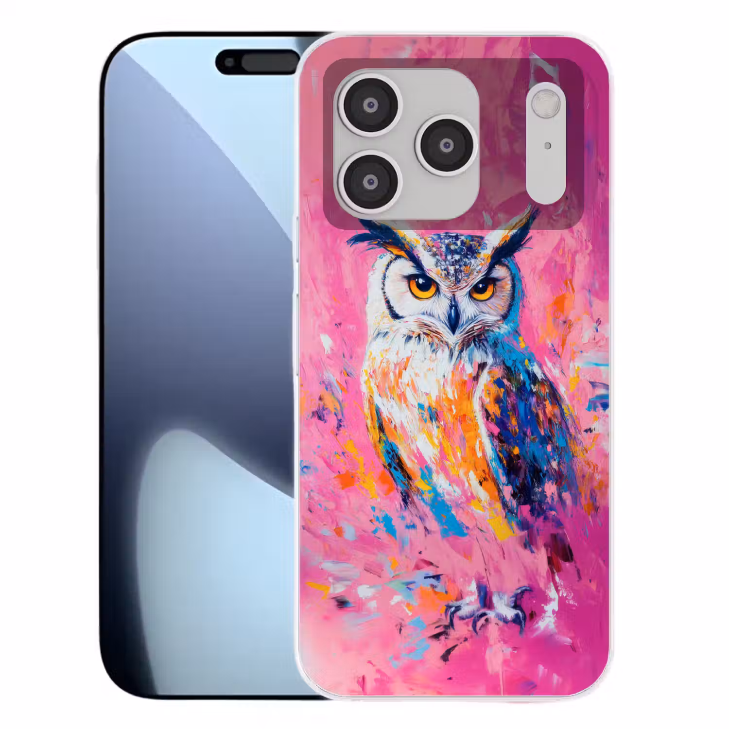 Uil - Roze - Blauw - Verf - Abstract Telefoonhoesje iPhone 17 Pro klein -3d