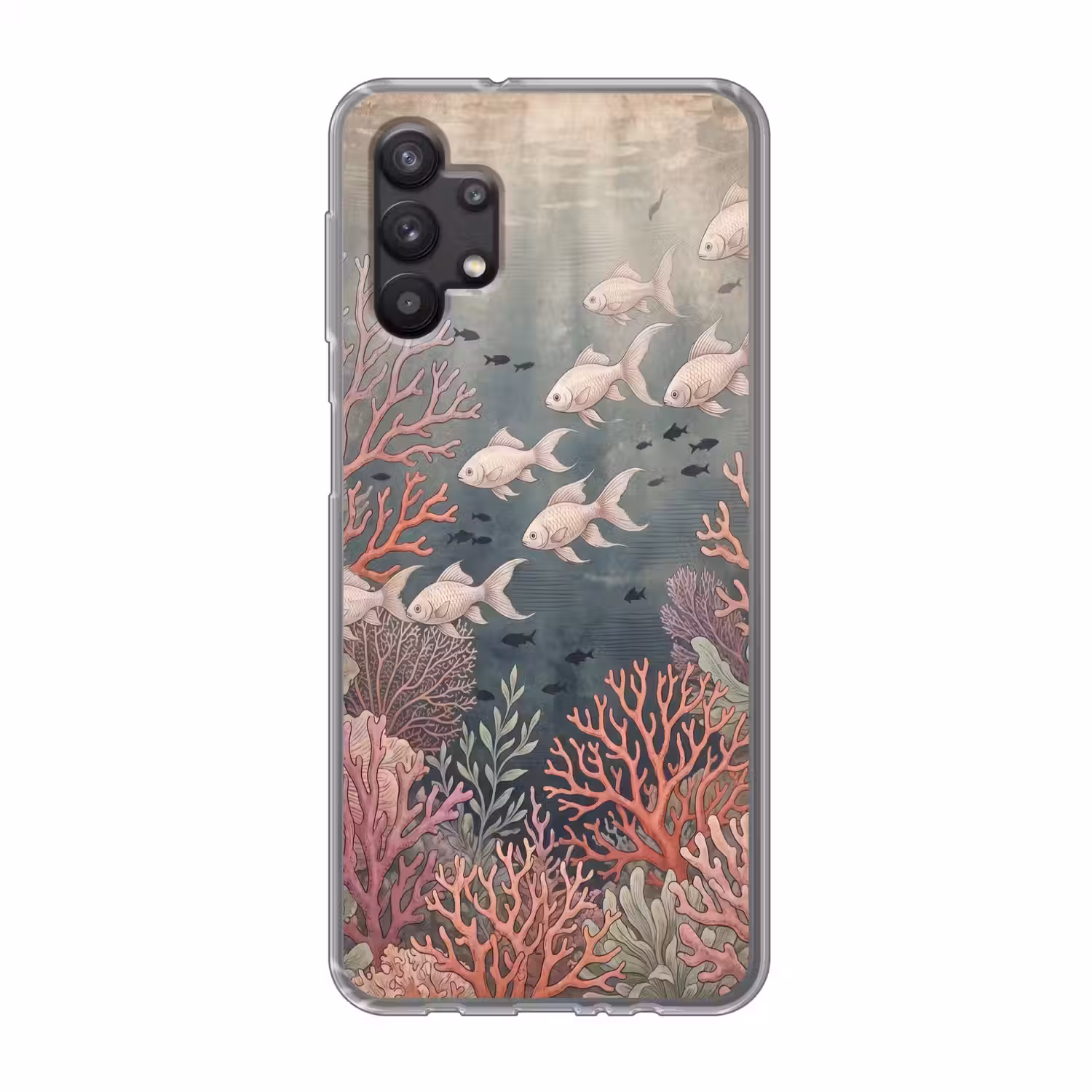 Vis - Koraal - Onderwater - Illustratie - Vintage Telefoonhoesje Samsung Galaxy A32 5G klein -3d