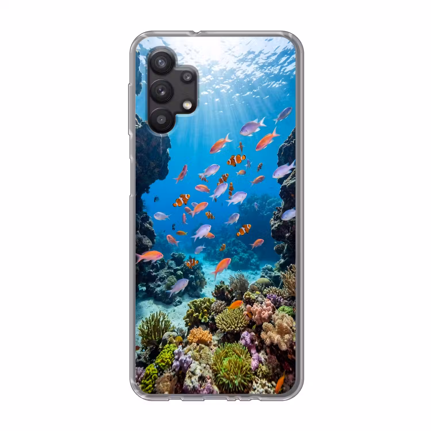 Vis - Koraalrif - Onderwater - Levendig - Blauw Telefoonhoesje Samsung Galaxy A32 5G klein -3d