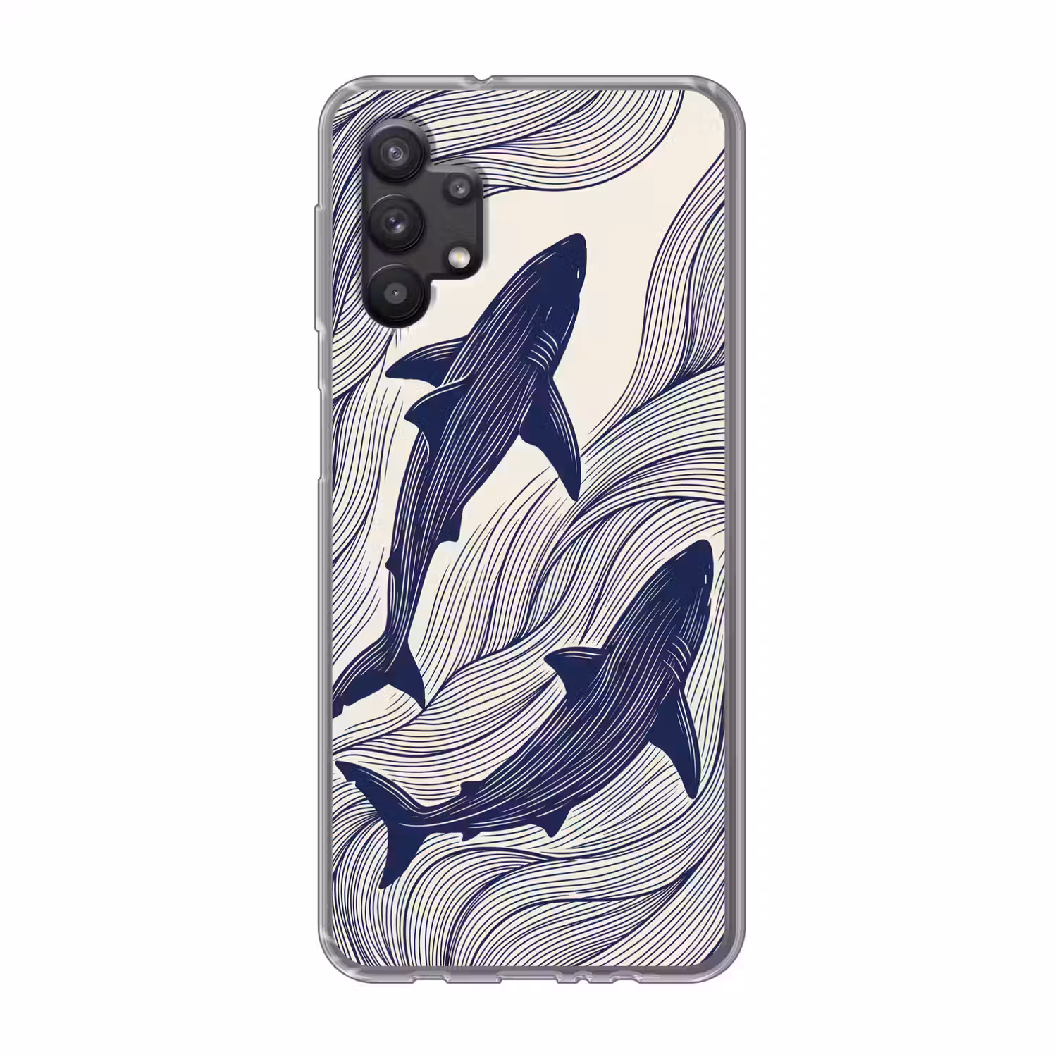 Vis - Oceaan - Lijntekening - Blauw - Dieren Telefoonhoesje Samsung Galaxy A32 5G klein -3d
