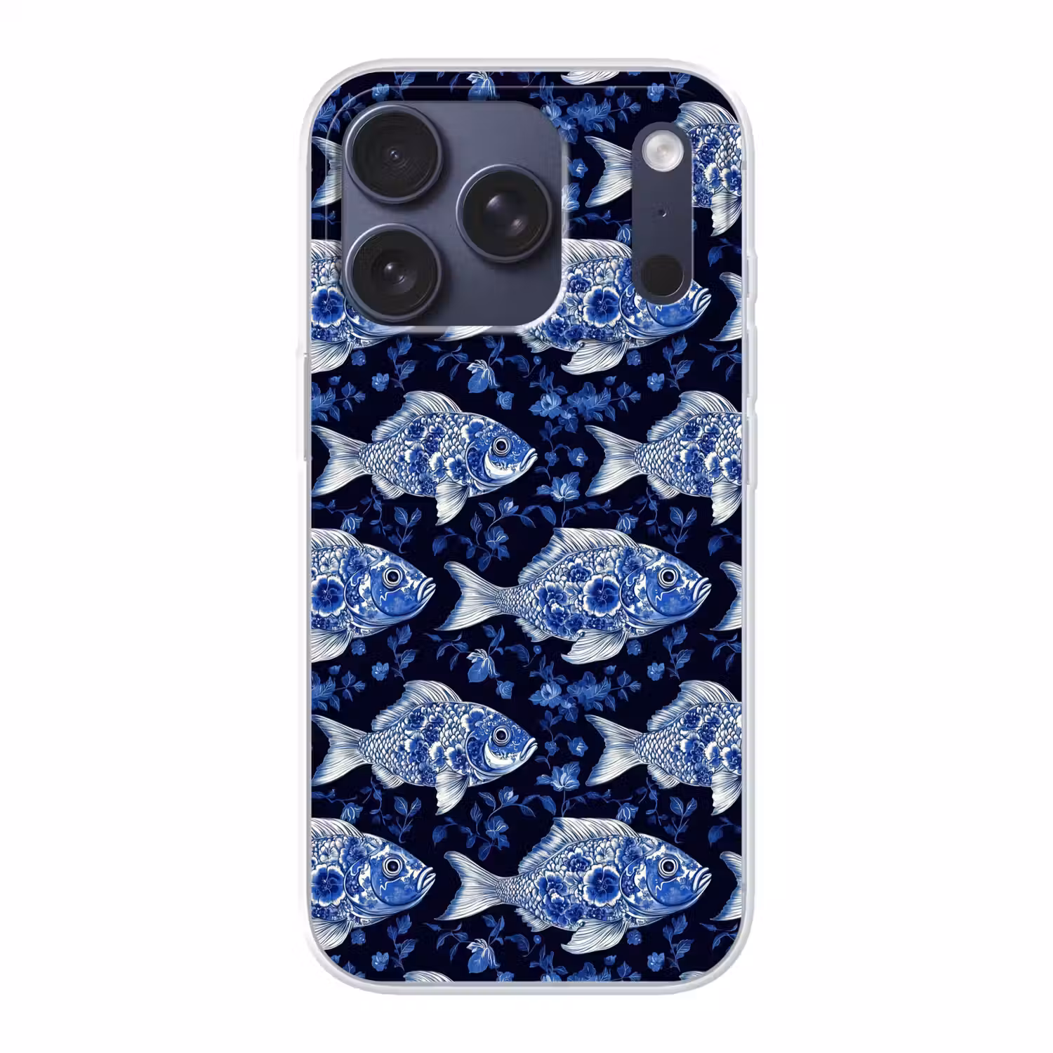 Vissen - Bloemen - Blauw Telefoonhoesje iPhone 17 Pro klein 878 -3d
