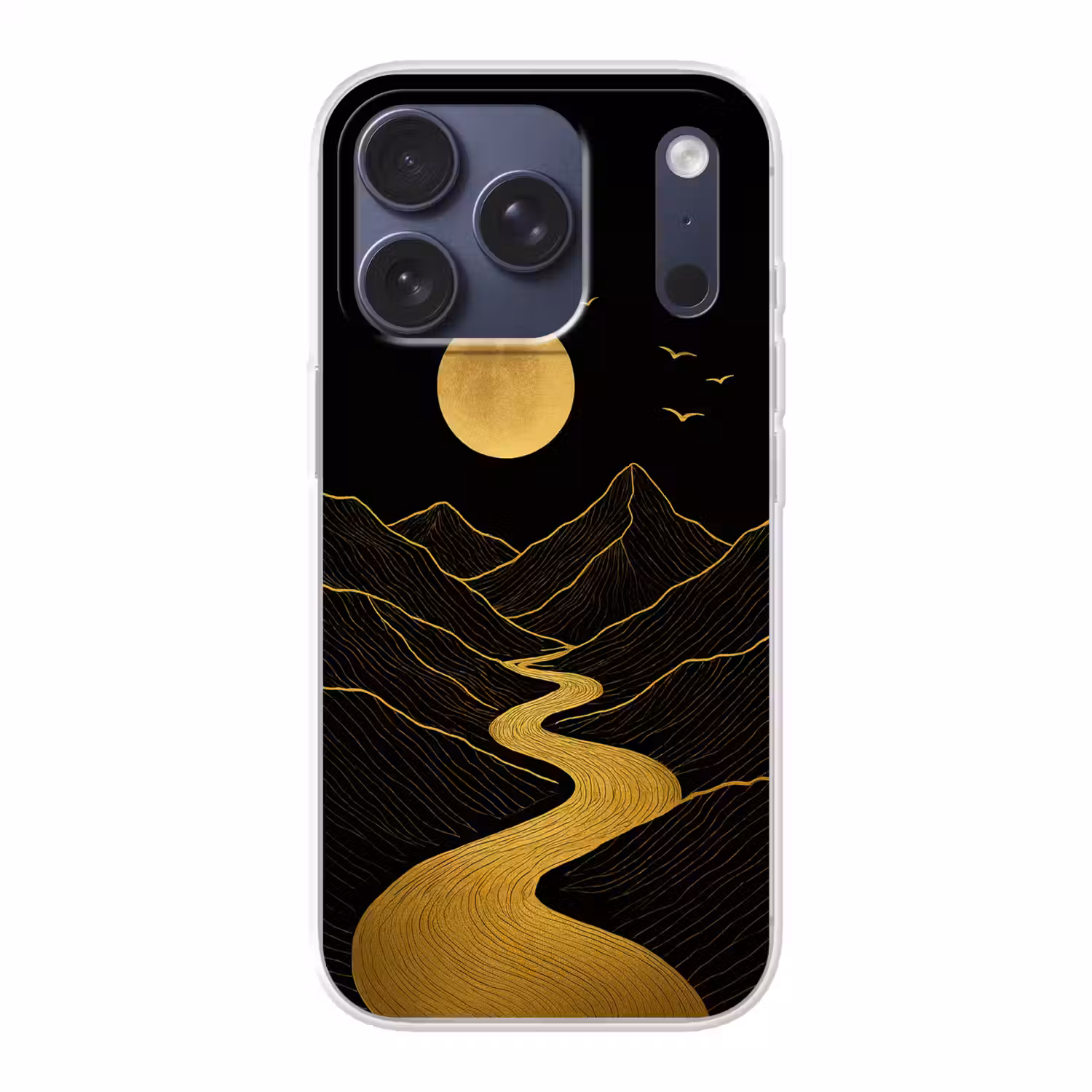 Rivier - Goud - Maan - Vogels Telefoonhoesje iPhone 17 Pro klein -3d