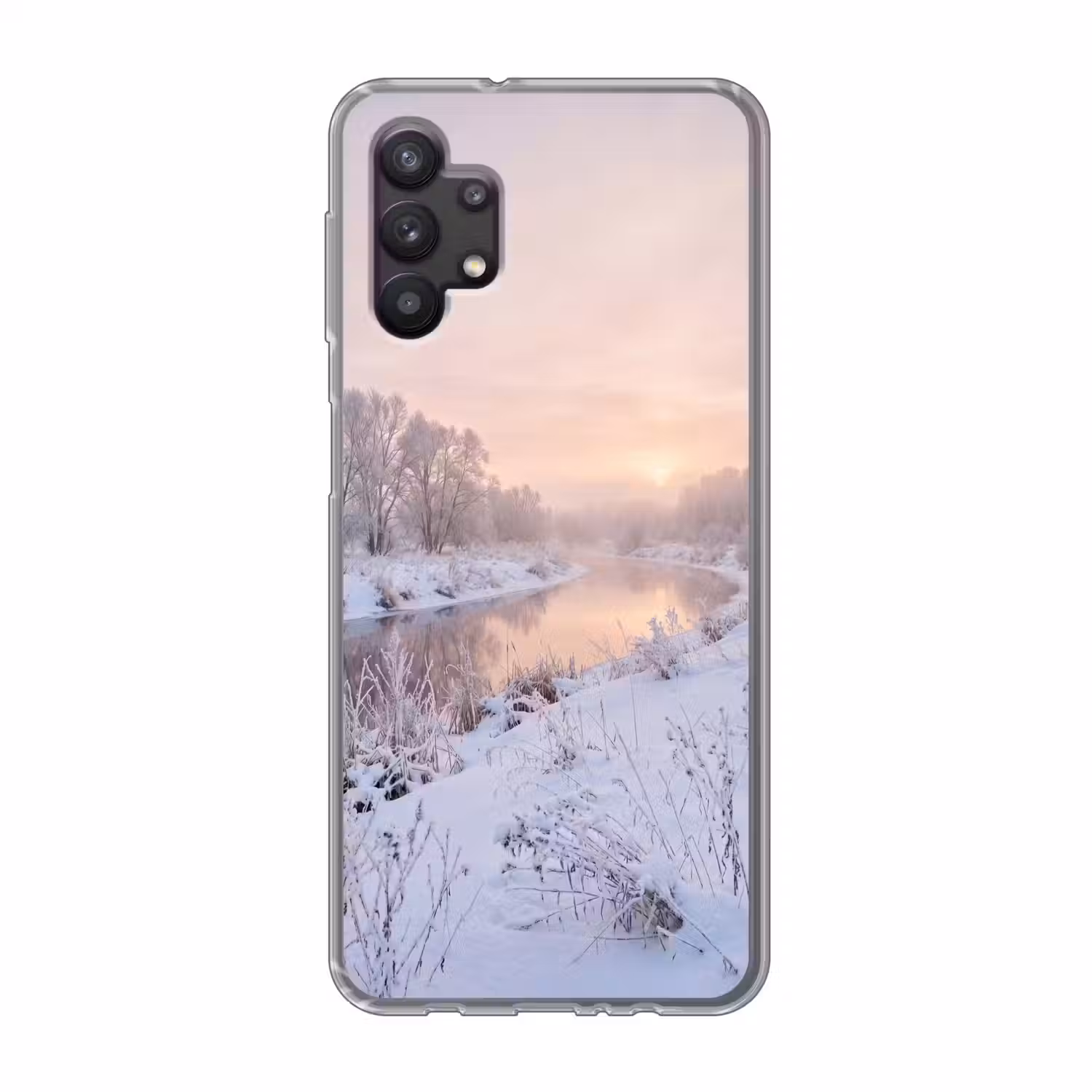 Rivier - Winter - Landschap - Sneeuw - Zonsopgang Telefoonhoesje Samsung Galaxy A32 5G klein -3d