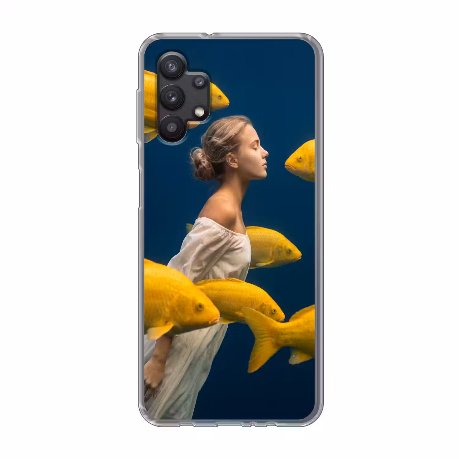 Vrouw - Vis - Water - Natuur - Geel Telefoonhoesje Samsung Galaxy A32 5G klein -3d