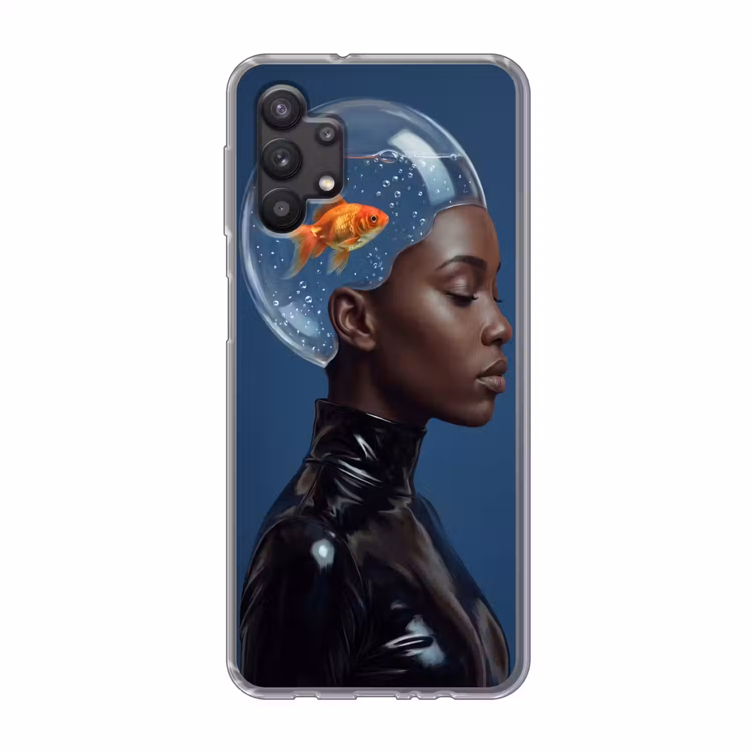 Vrouw - Goudvis - Hoofd - Abstract - Blauw Telefoonhoesje Samsung Galaxy A32 5G klein -3d