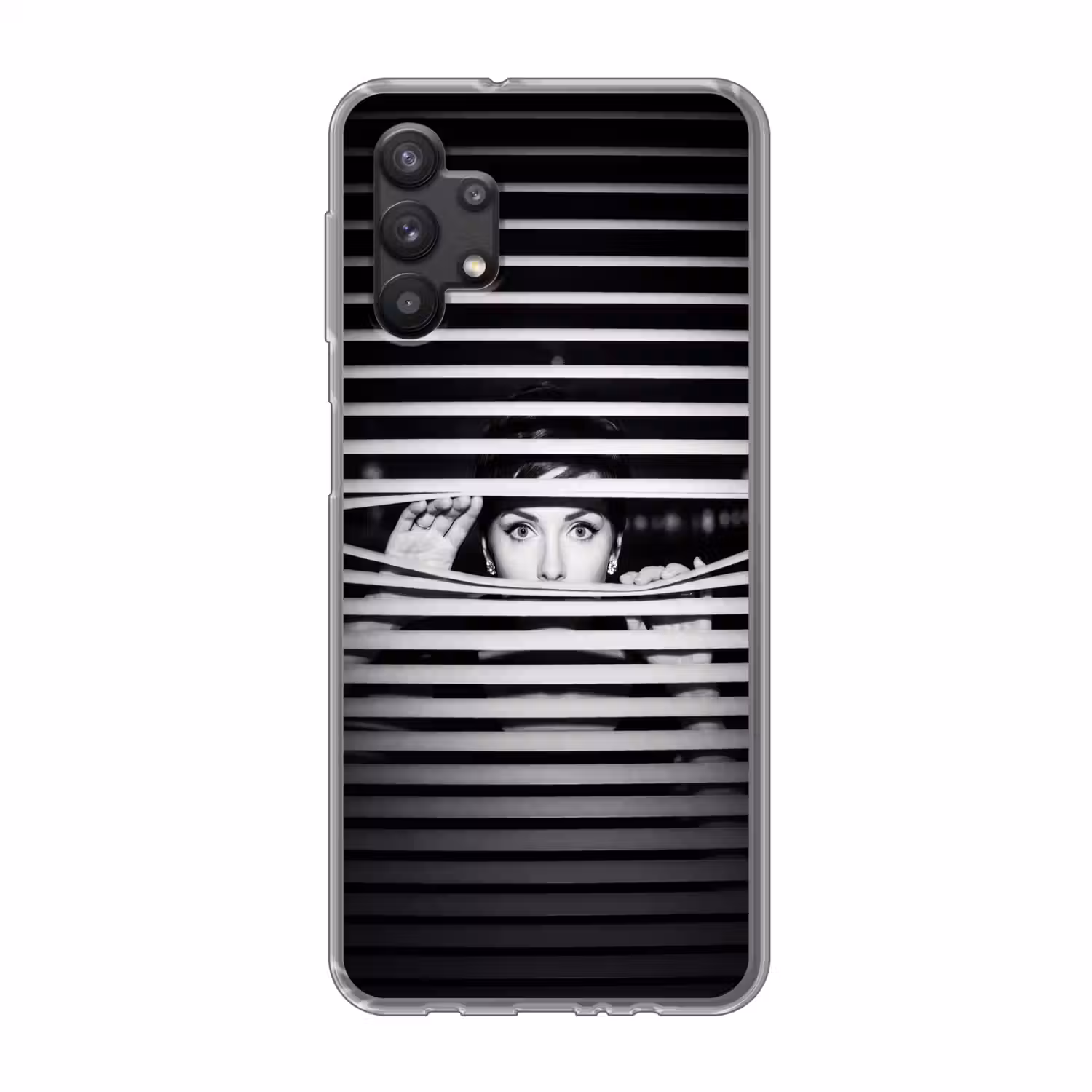 Vrouw - Jaloezieën - Portret - Zwart-wit Telefoonhoesje Samsung Galaxy A32 5G klein -3d