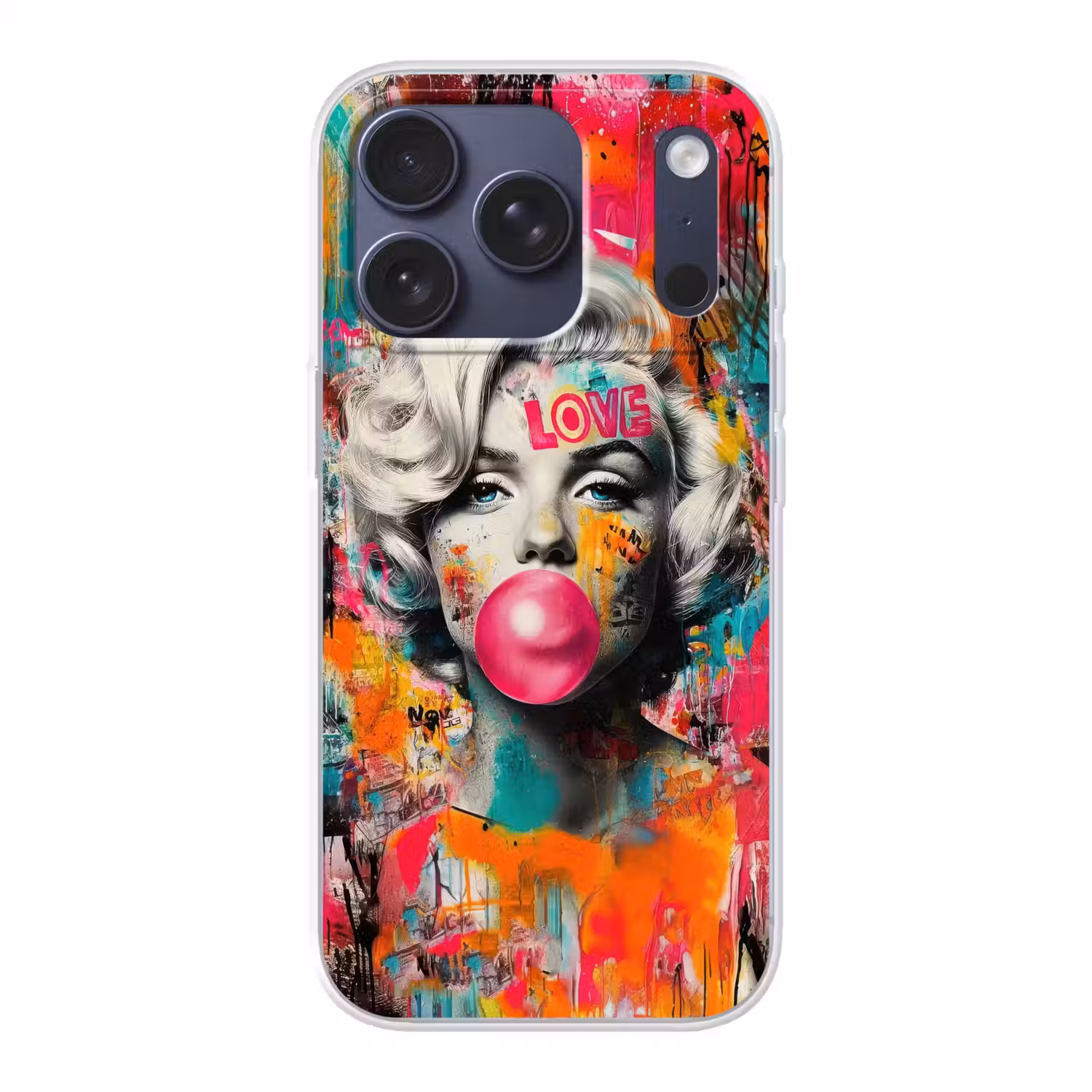 Vrouw - Kauwgom - Graffiti - Neonkleuren Telefoonhoesje iPhone 17 Pro klein -3d