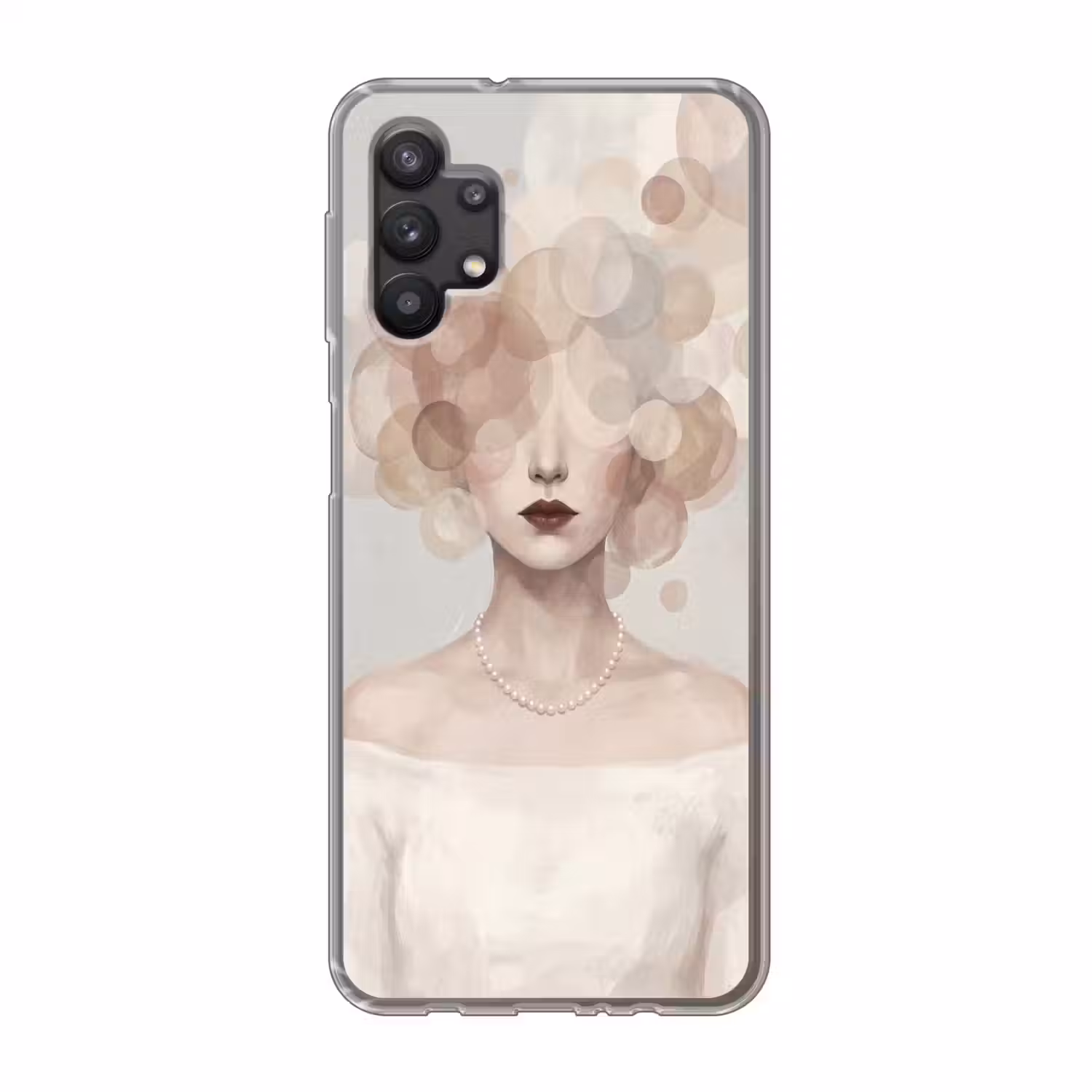 Vrouw - Cirkels - Beige Telefoonhoesje Samsung Galaxy A32 5G klein -3d