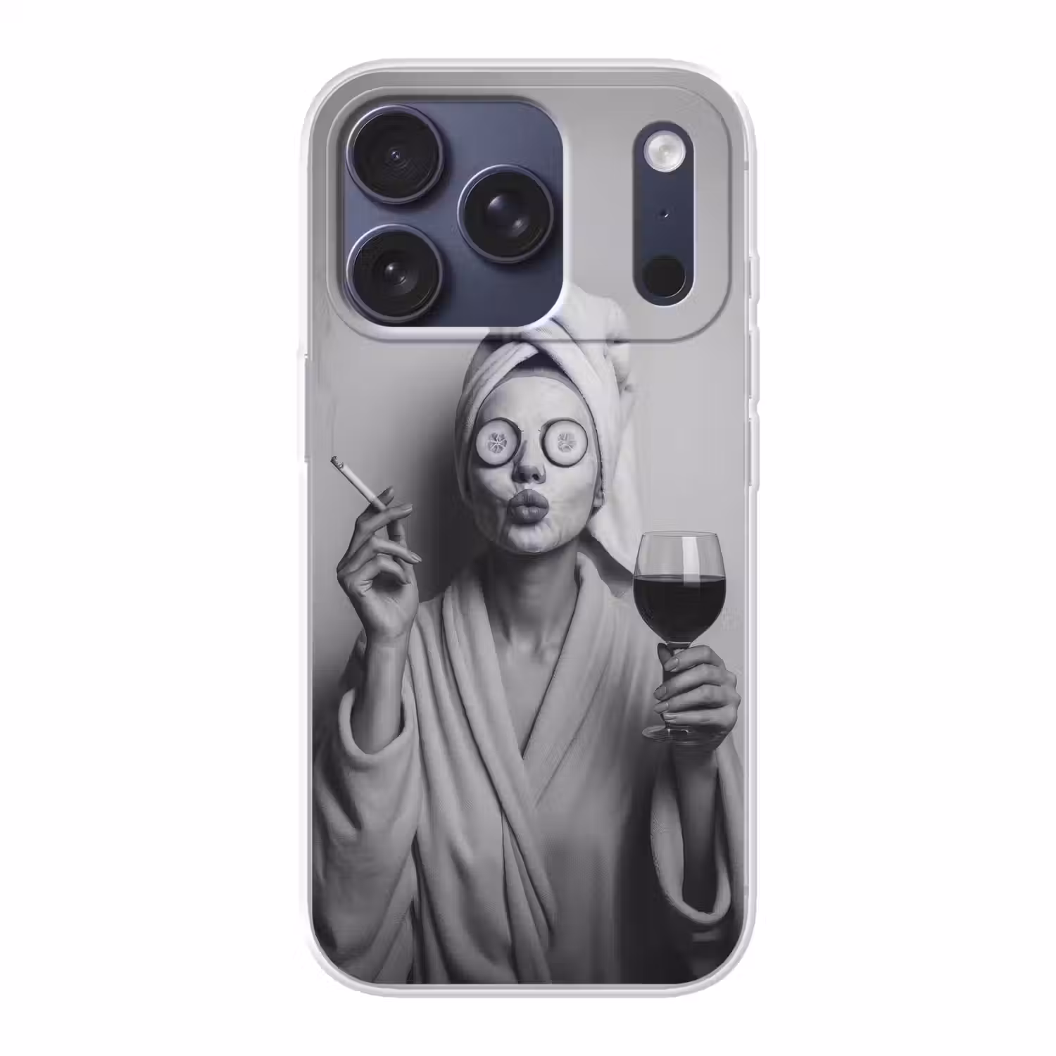 Vrouw - Masker - Wijn - Sigaret Telefoonhoesje iPhone 17 Pro klein -3d