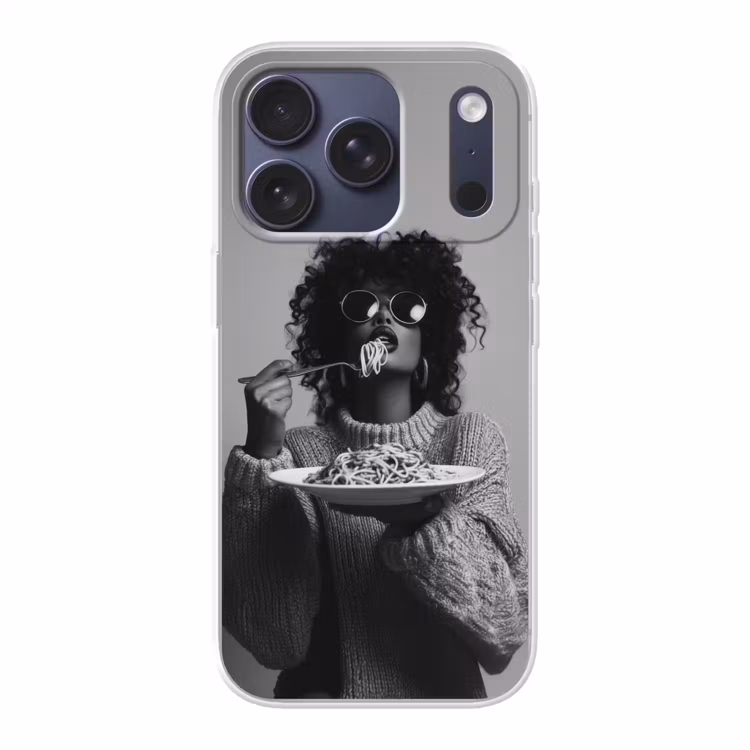 Vrouw - Pasta - Zwart - Wit Telefoonhoesje iPhone 17 Pro klein -3d