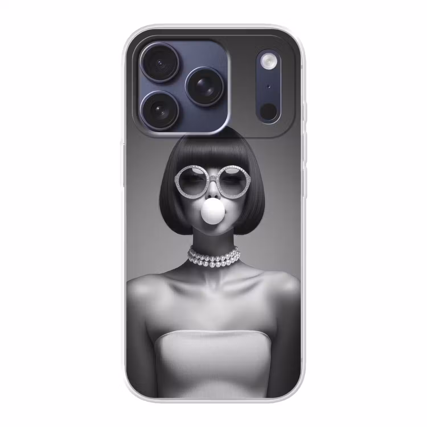 Vrouw - Zwart Wit - Ketting - Zonnebril Telefoonhoesje iPhone 17 Pro klein -3d