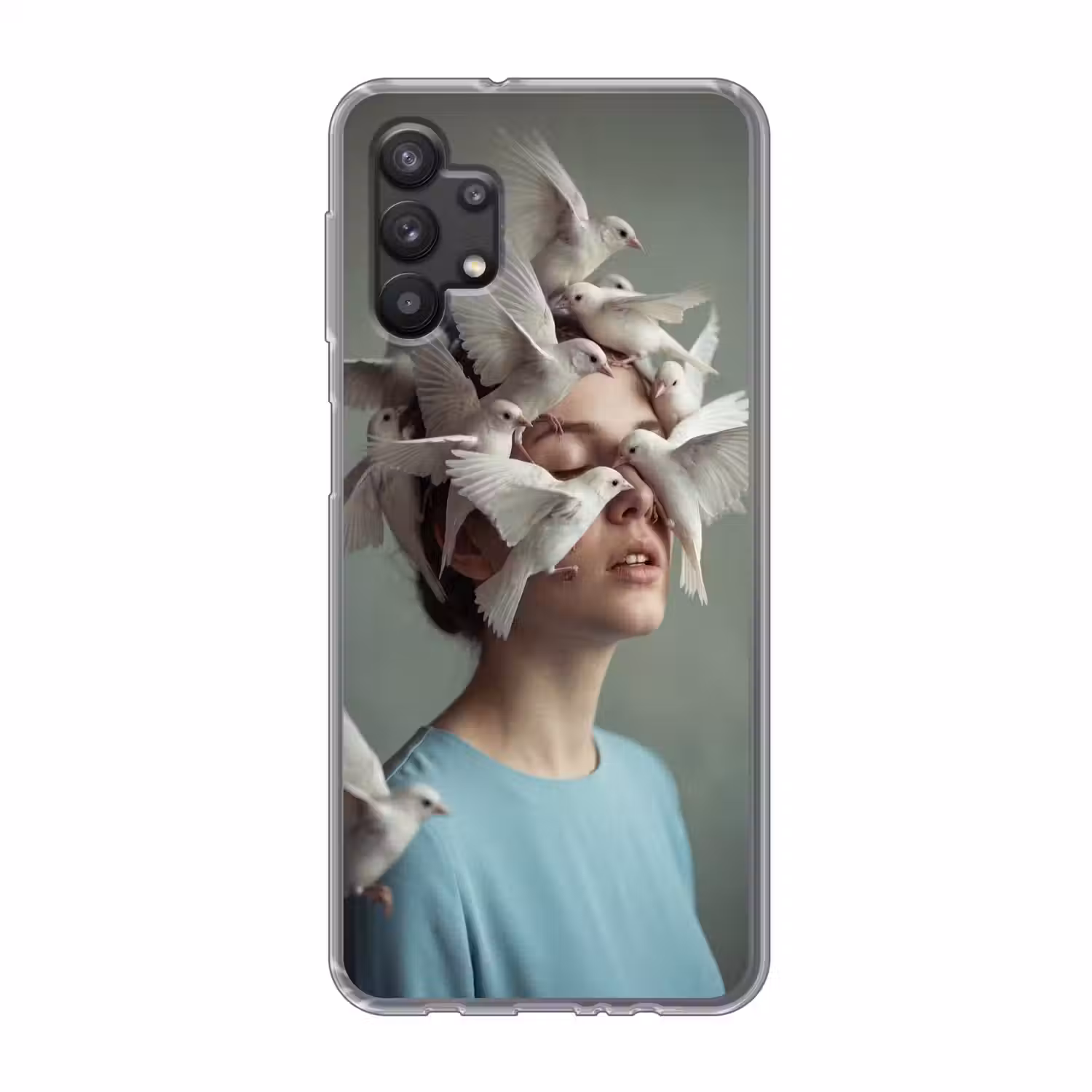 Vrouw - Vogels - Abstract - Modern - Wit Telefoonhoesje Samsung Galaxy A32 5G klein -3d