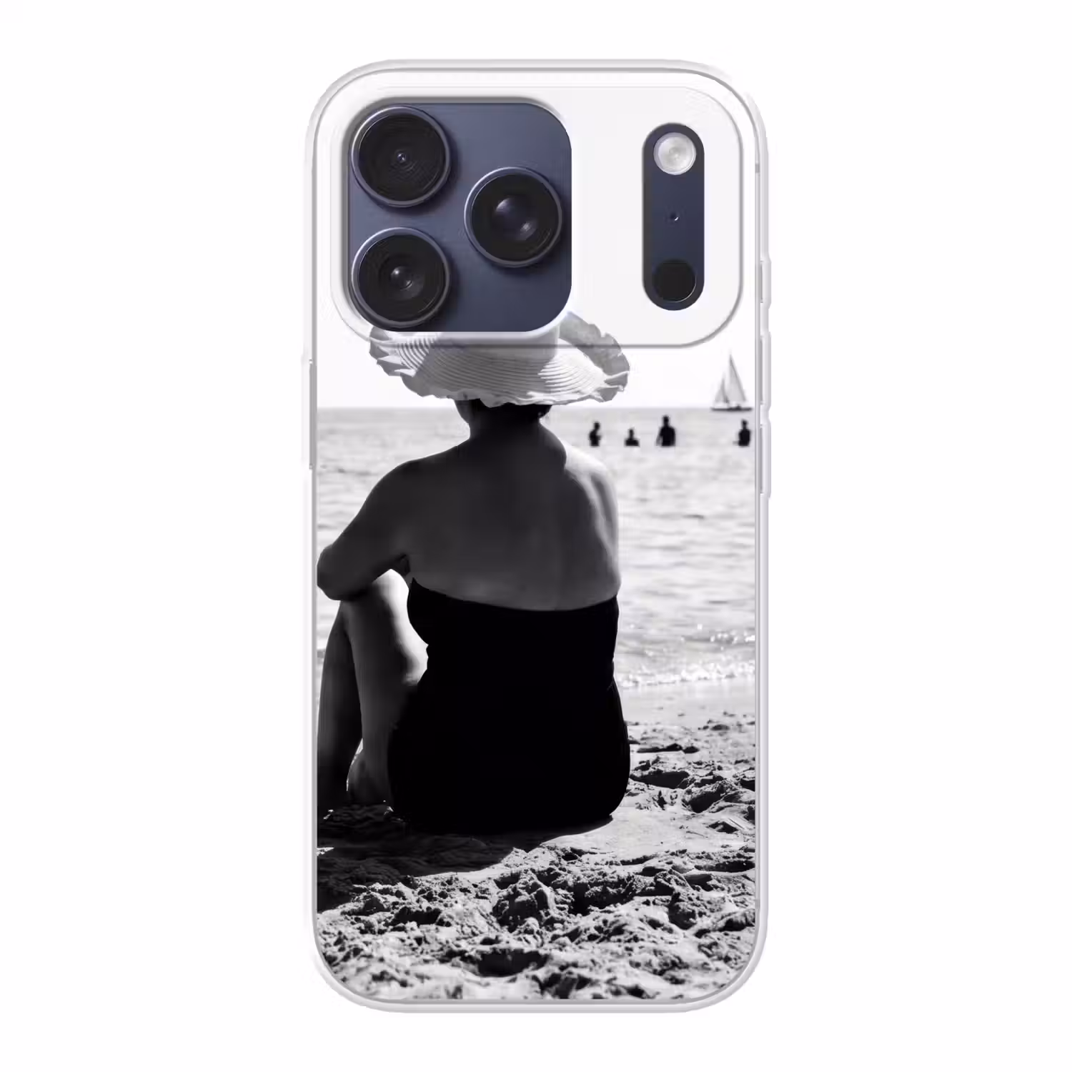 Vrouwen - Zonnehoed - Strand - Zwart - Wit Telefoonhoesje iPhone 17 Pro klein -3d