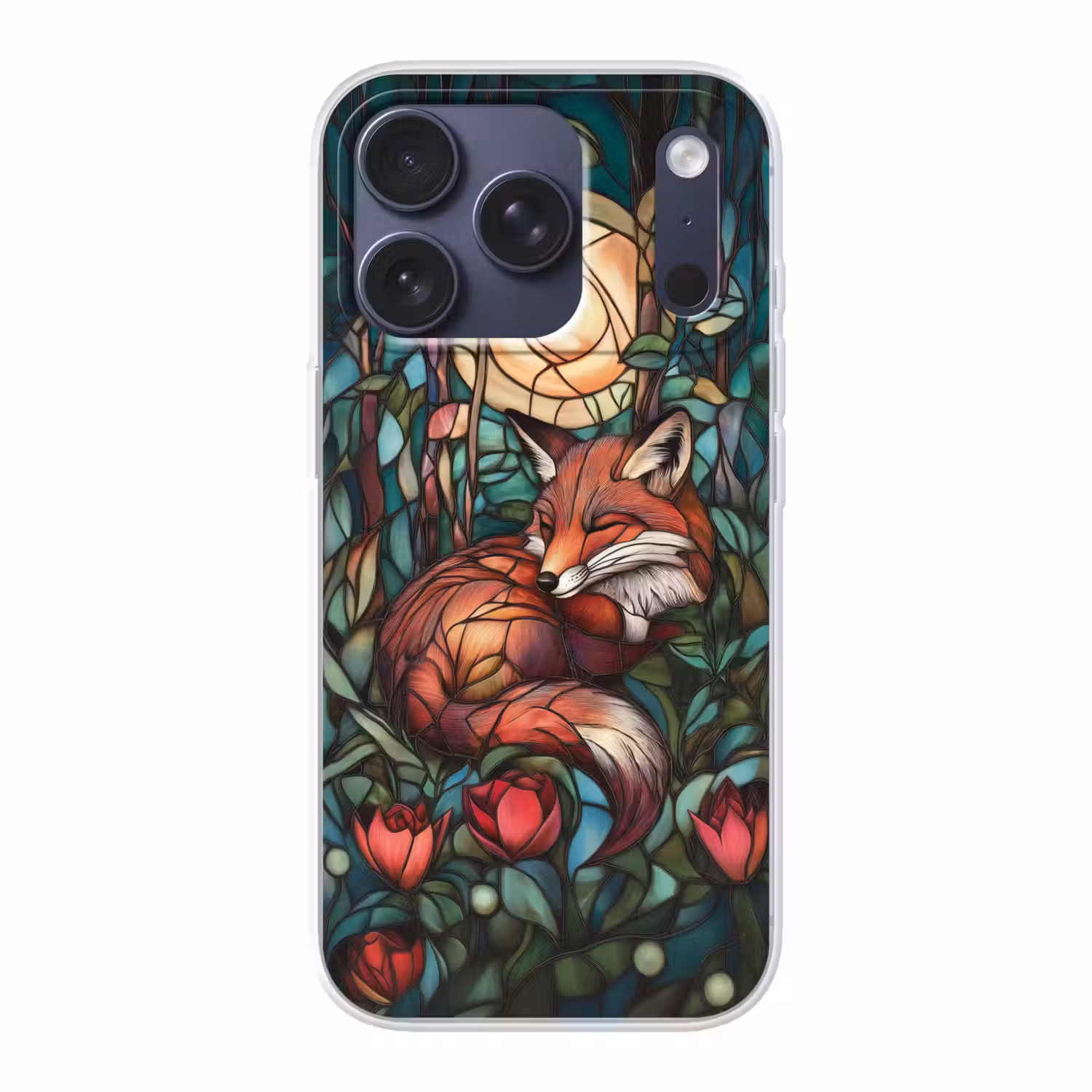 Vos - Mozaïek - Bos - Maan Telefoonhoesje iPhone 17 Pro klein -3d