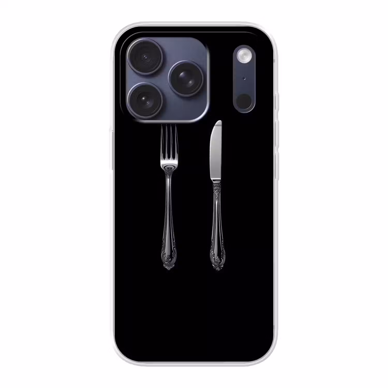 Vork - Mes - Zilver Telefoonhoesje iPhone 17 Pro klein -3d