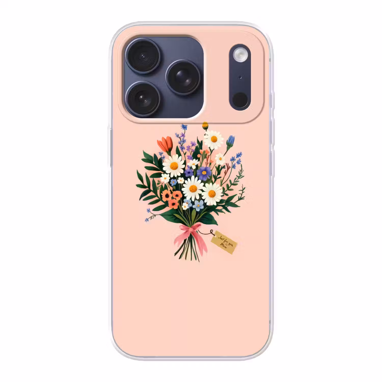 Margrieten - Boeket - Strikje - Roze Telefoonhoesje iPhone 17 Pro klein -3d
