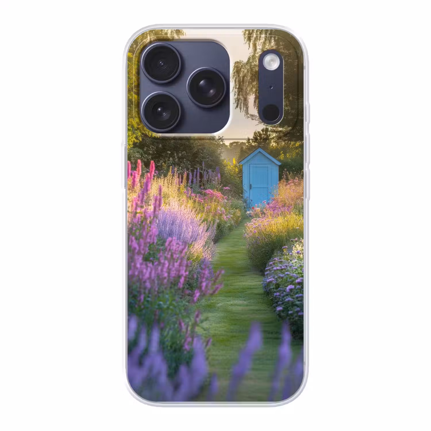 Tuinhuisje - Blauw - Bloemen Telefoonhoesje iPhone 17 Pro klein -3d