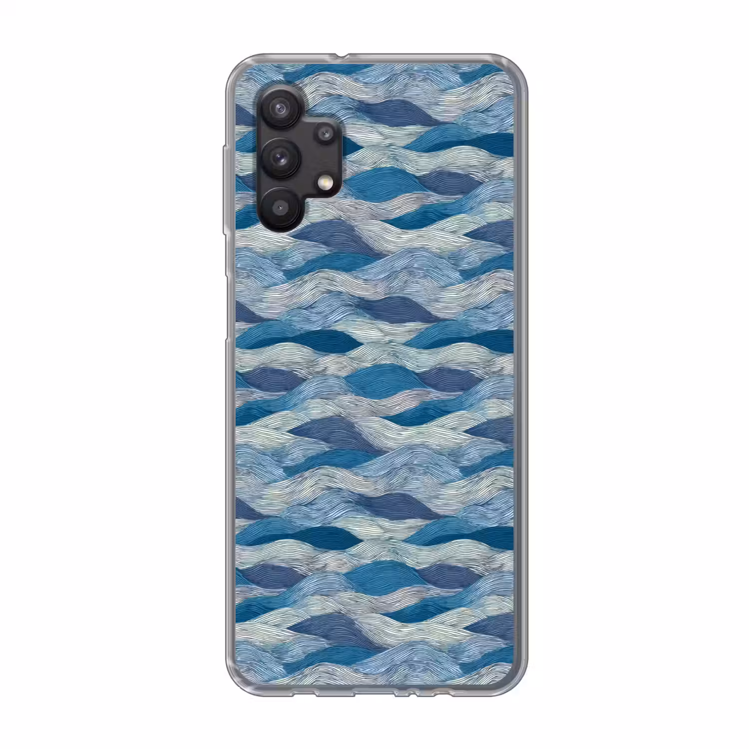 Getekend - Blauw - Wit - Golvend - Streepjes Telefoonhoesje Samsung Galaxy A32 5G klein 346 -3d