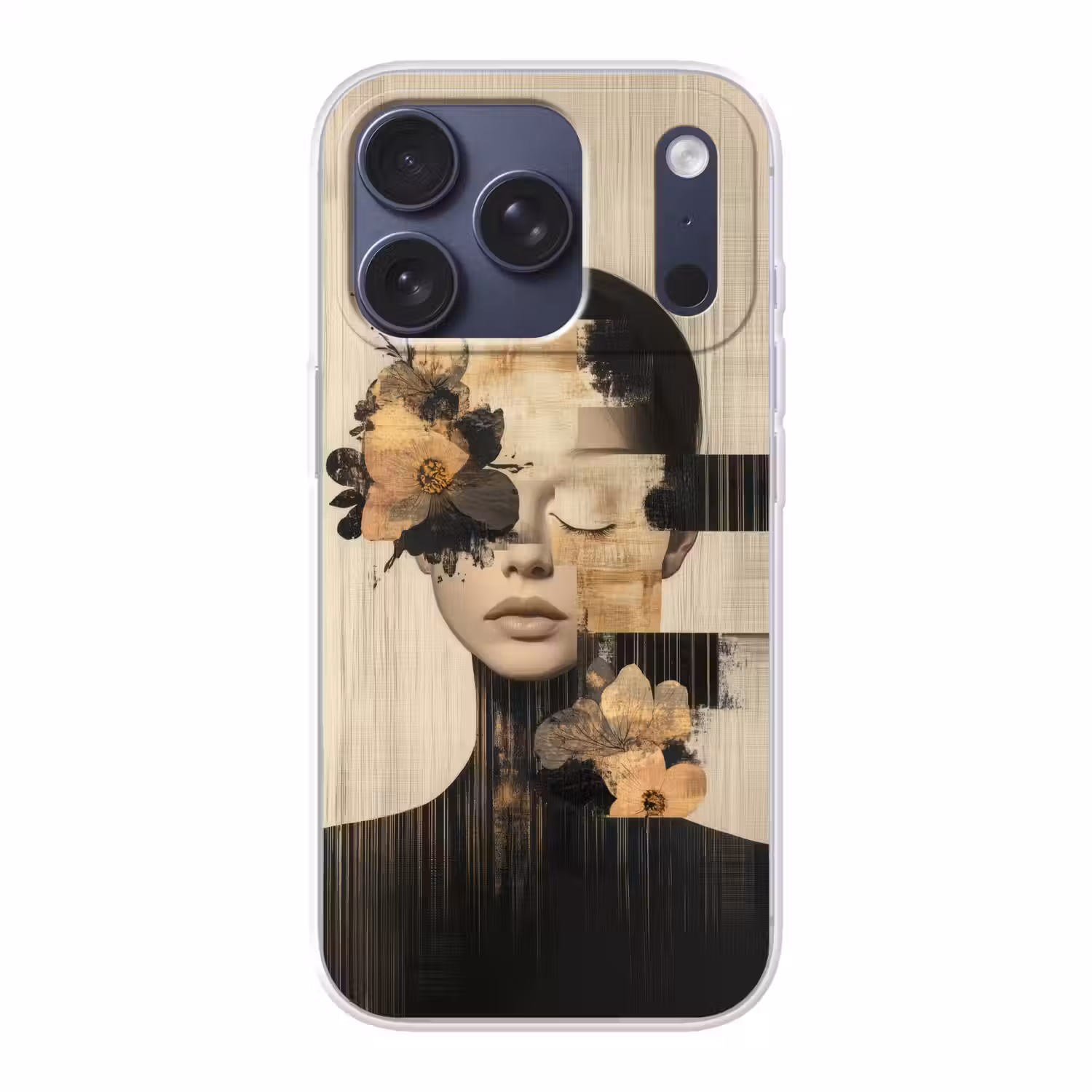 Gezicht - Bloemen - Zwart - Vrouw Telefoonhoesje iPhone 17 Pro klein -3d