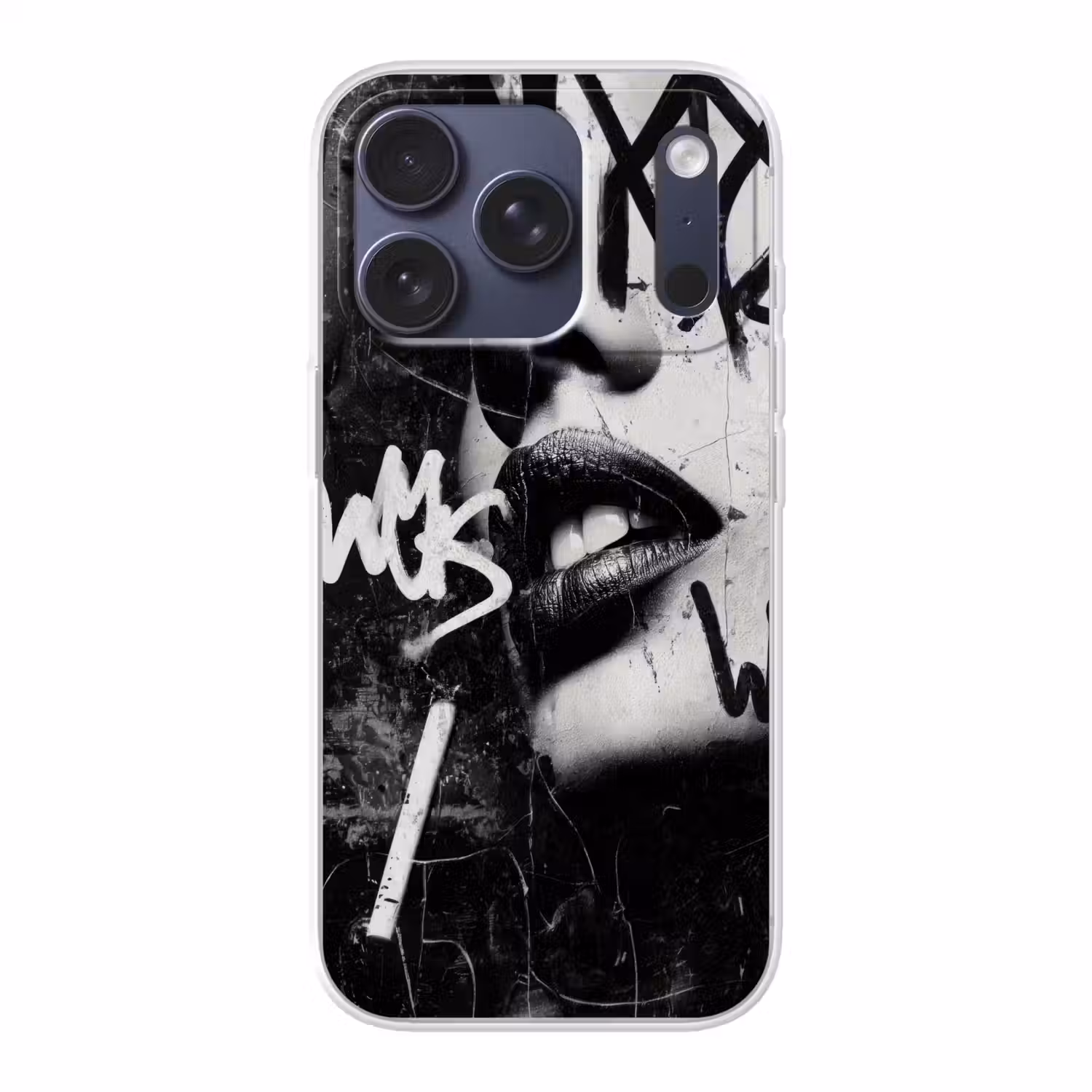 Gezicht - Mond - Graffiti - Zwart Telefoonhoesje iPhone 17 Pro klein -3d