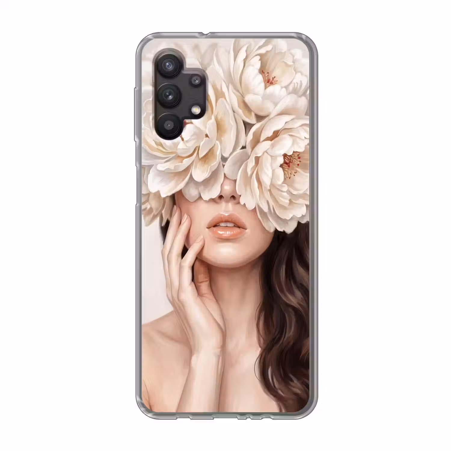 Gezicht - Pioenrozen - Crème Telefoonhoesje Samsung Galaxy A32 5G klein -3d