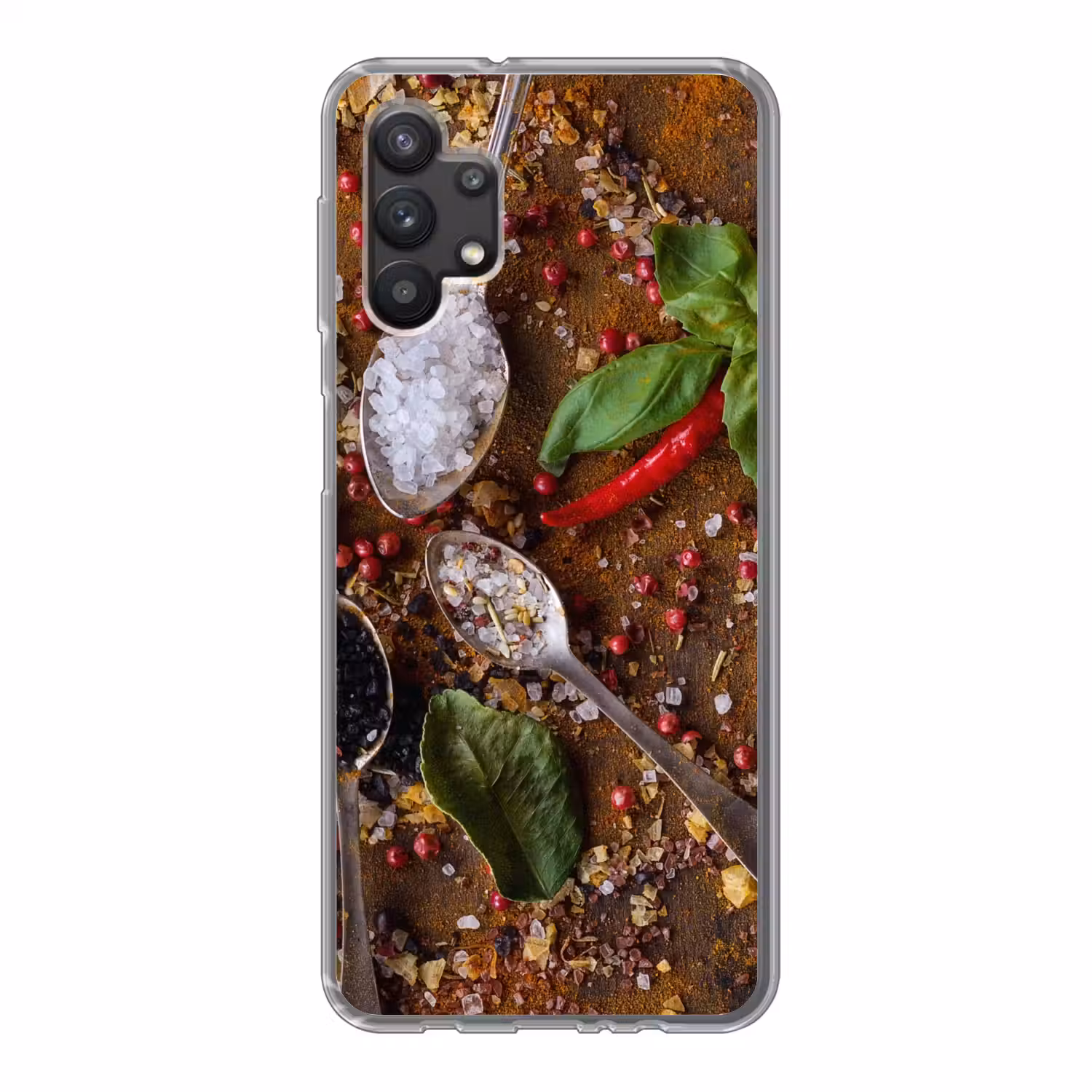 Specerijen - Kruiden - Lepels - Zout - Bruin - Keuken Telefoonhoesje Samsung Galaxy A32 5G klein -3d