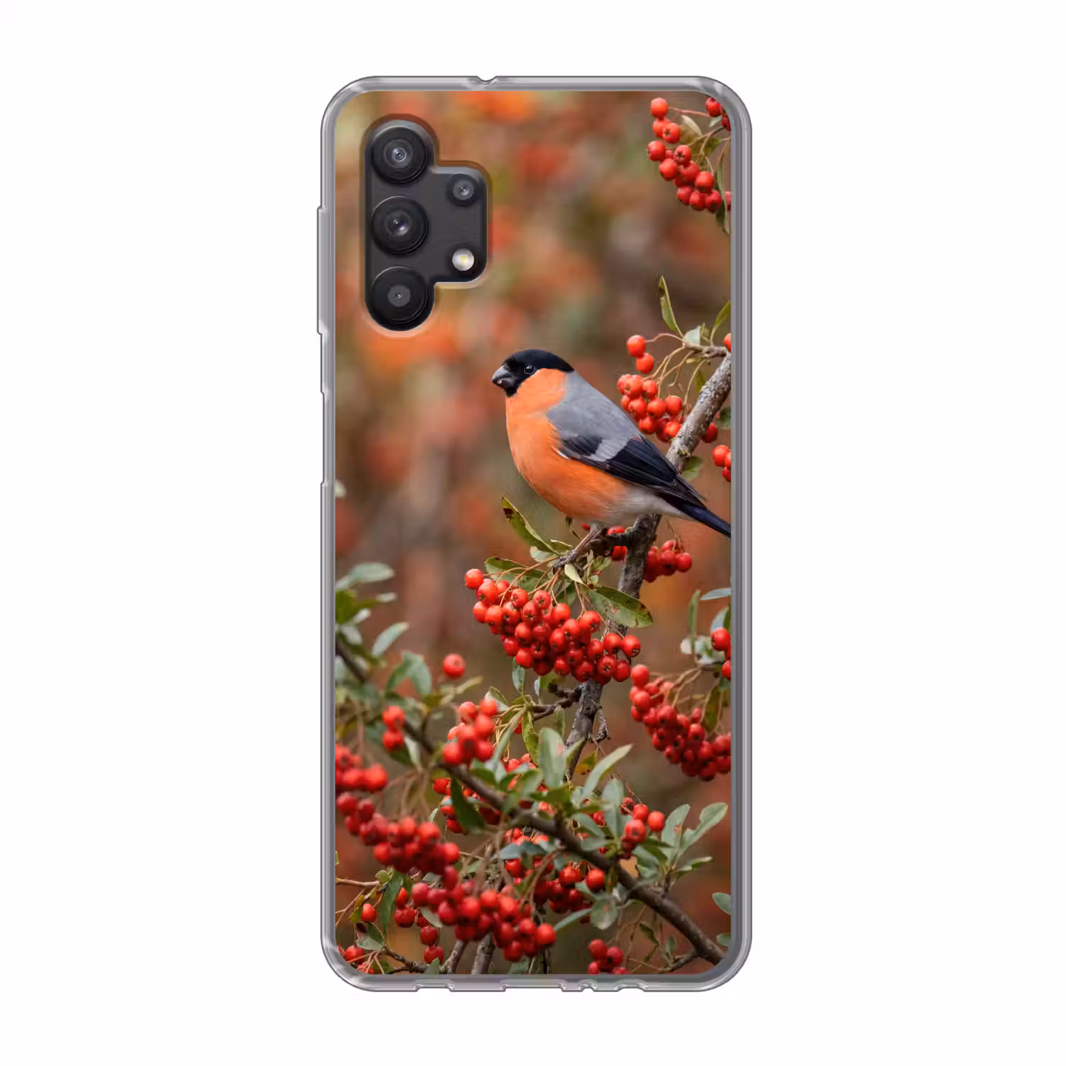 Goudvink - Bessen - Herfst - Natuur - Kleurrijk Telefoonhoesje Samsung Galaxy A32 5G klein -3d