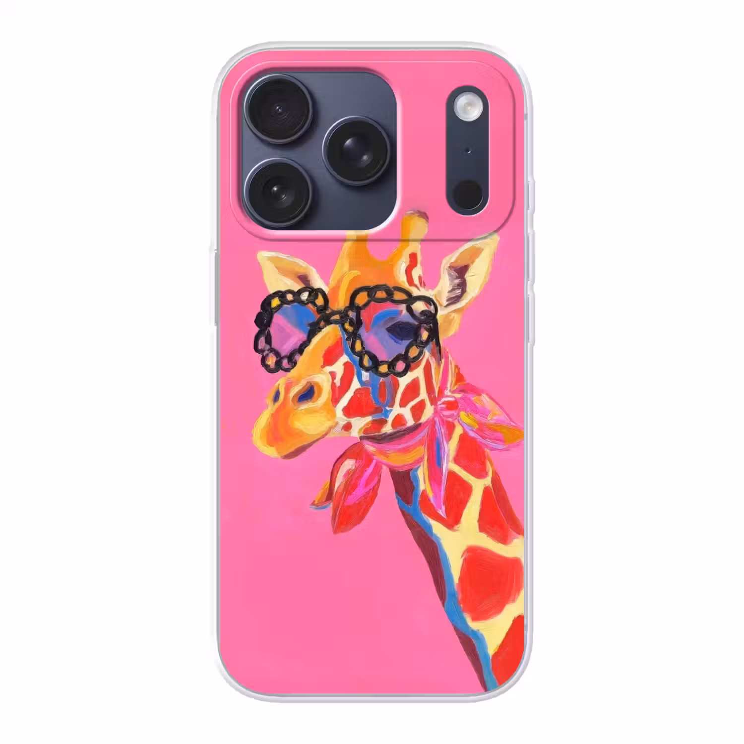 Giraf - Roze - Bril - Sjaal Telefoonhoesje iPhone 17 Pro klein -3d