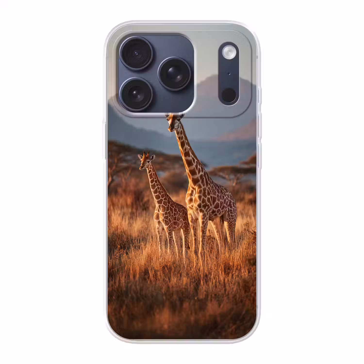 Giraffen - Hoog gras - Acaciabomen Telefoonhoesje iPhone 17 Pro klein -3d