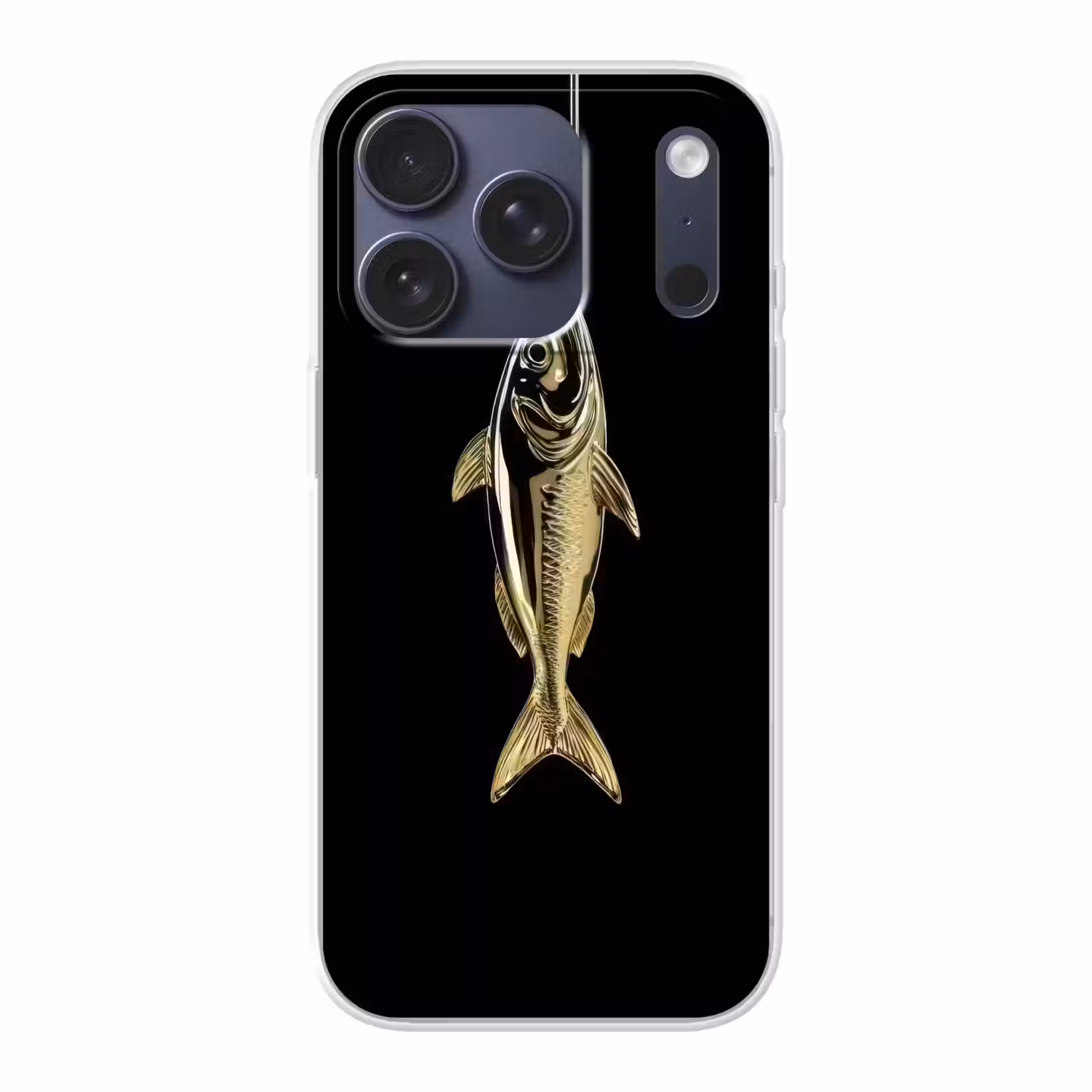 Goud - Vis - Haak - Zwart Telefoonhoesje iPhone 17 Pro klein -3d
