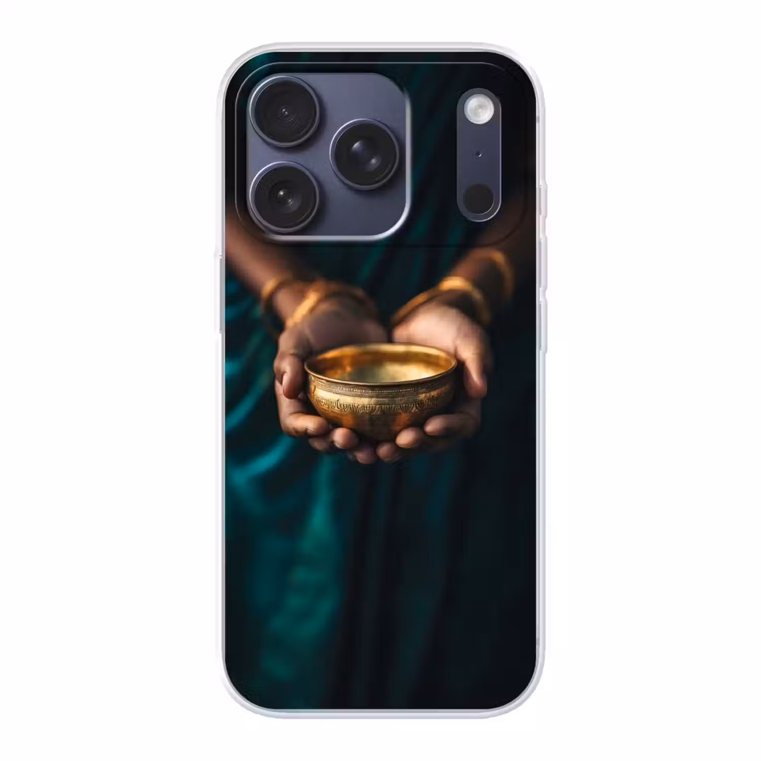 Goud - Kom - Blauw Telefoonhoesje iPhone 17 Pro klein -3d