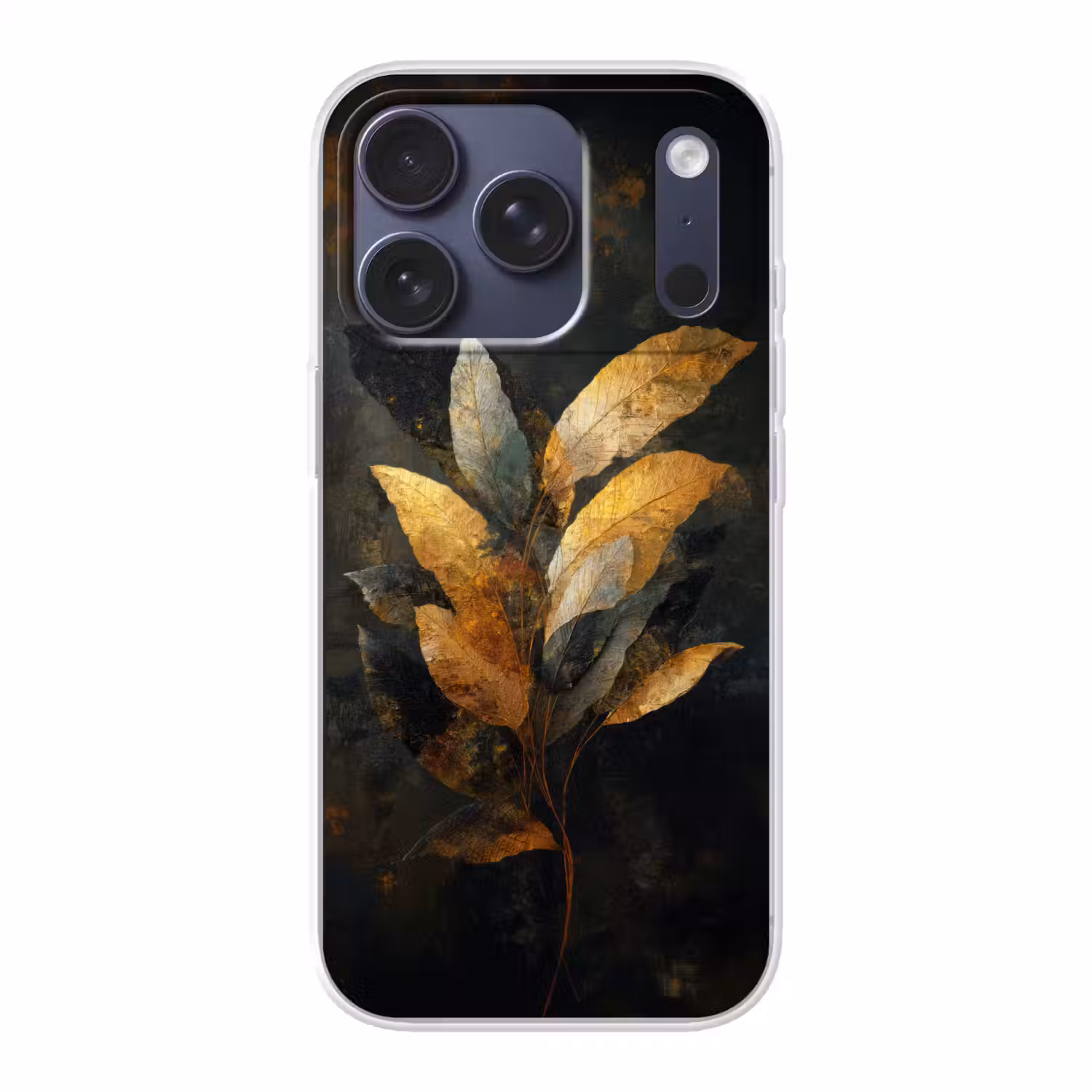 Gouden Bladcompositie – Botanische Luxe Telefoonhoesje iPhone 17 Pro klein -3d