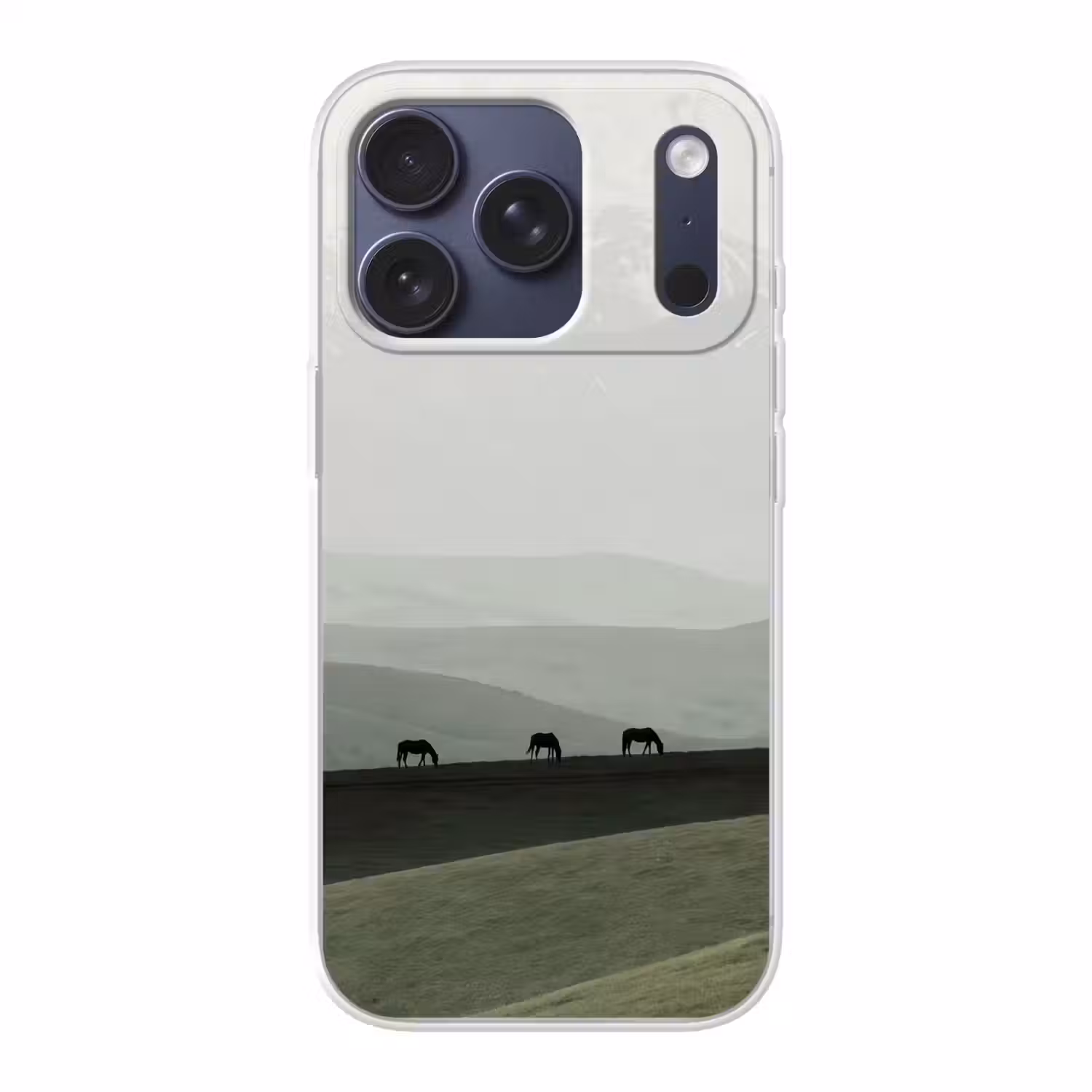 Grijs - Berg - Paarden Telefoonhoesje iPhone 17 Pro klein -3d