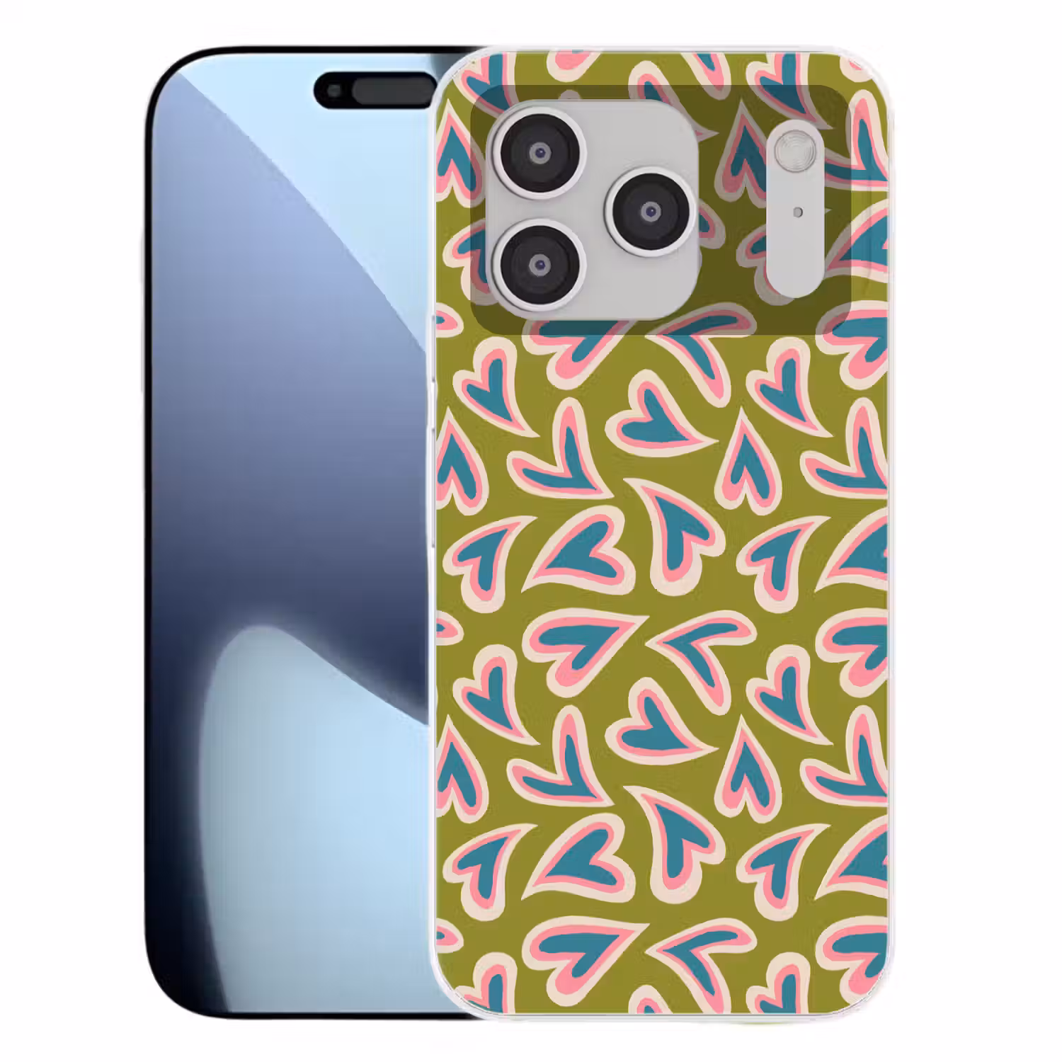 Groen - Retro - Hartjes - Patroon Telefoonhoesje iPhone 17 Pro klein 878 -3d
