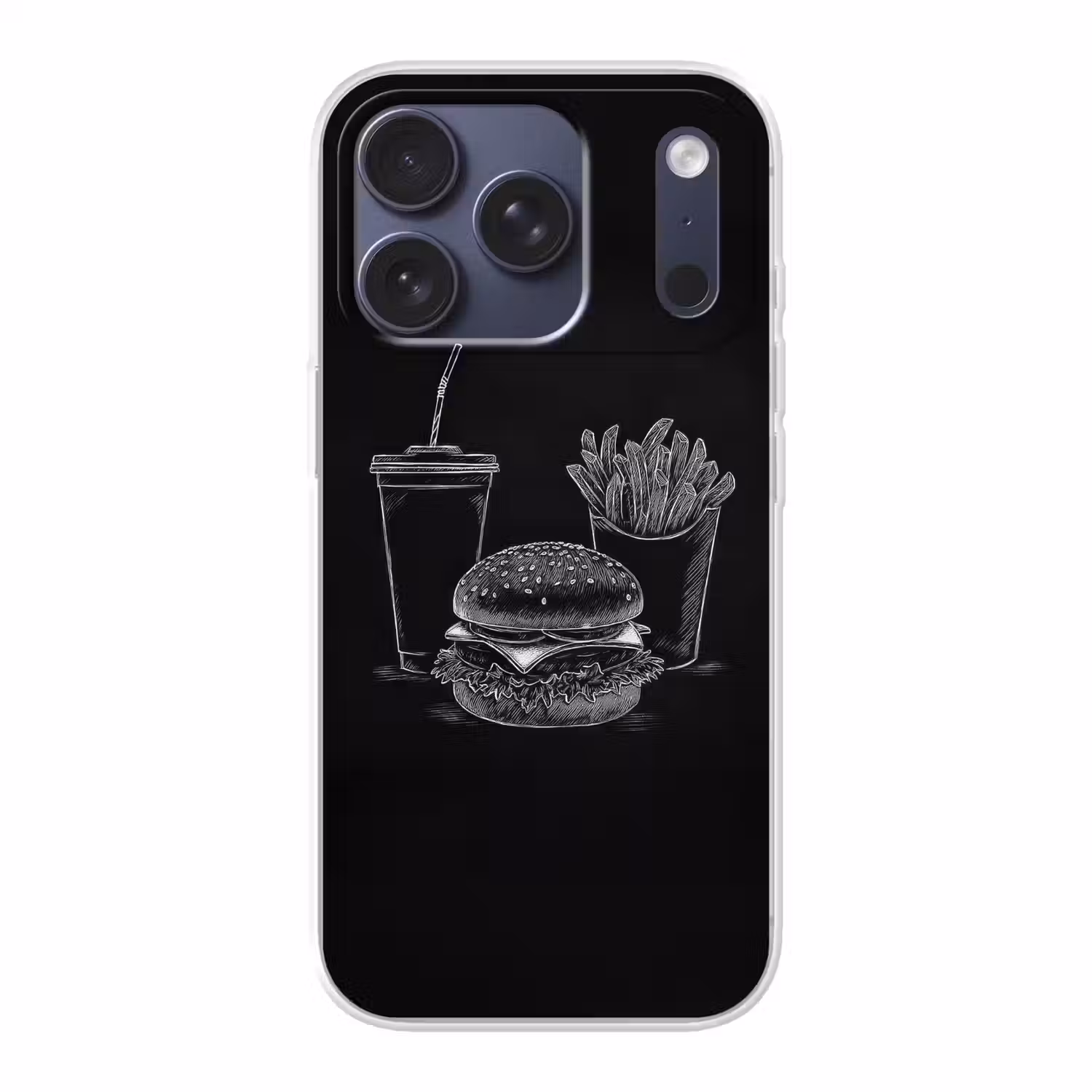 Hamburger - Friet - Frisdrank - Krijttekening Telefoonhoesje iPhone 17 Pro klein -3d
