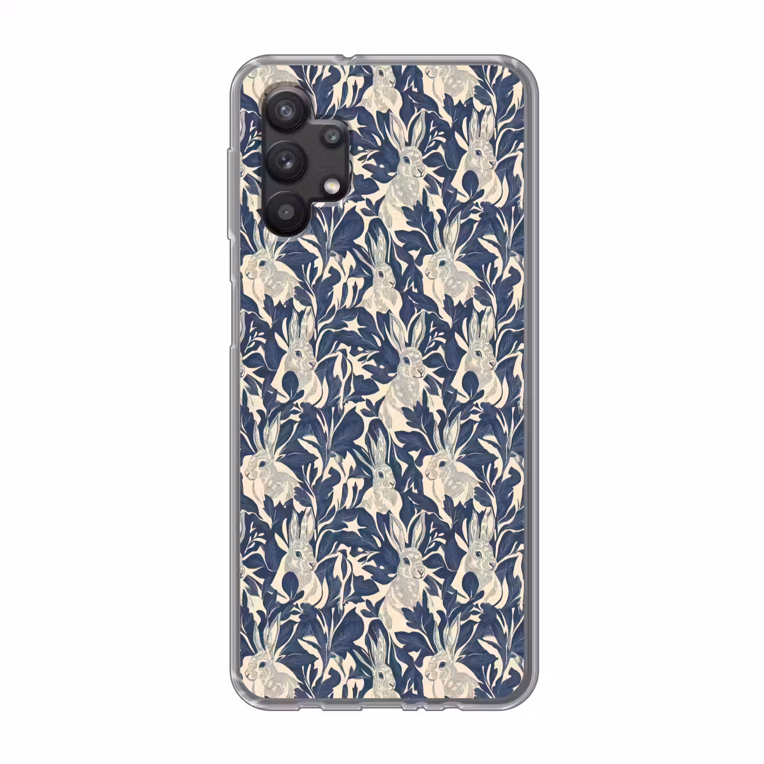 Hazen - Bladeren - Patroon - Blauw - Beige Telefoonhoesje Samsung Galaxy A32 5G klein 346 -3d
