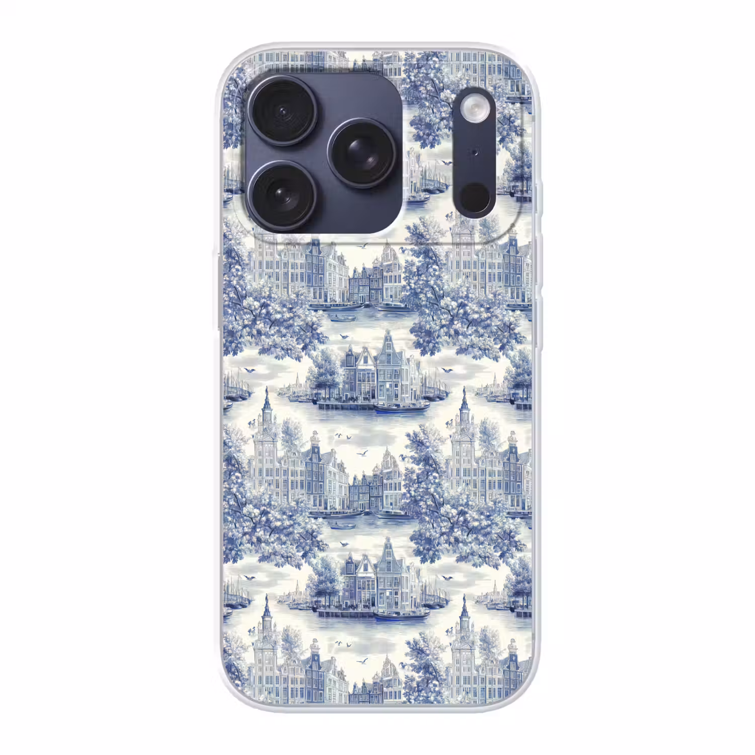 Huizen - Bomen - Water - Vogels - Blauw Telefoonhoesje iPhone 17 Pro klein 878 -3d