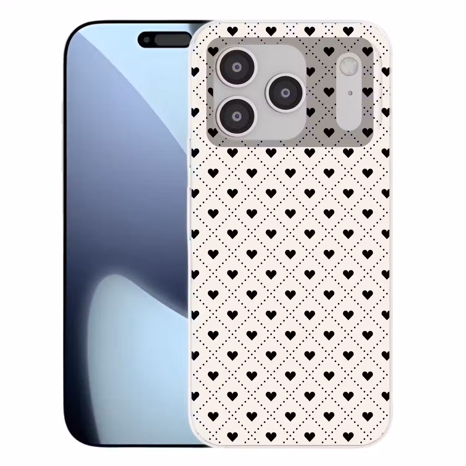 Hart - Vierhoek - Wit - Zwart Telefoonhoesje iPhone 17 Pro klein 878 -3d