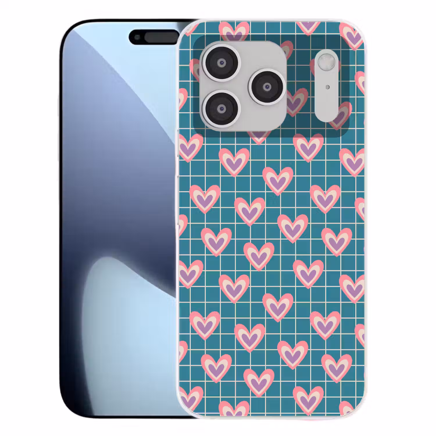 Hartjes - Raster - Patroon - Blauw Telefoonhoesje iPhone 17 Pro klein 878 -3d