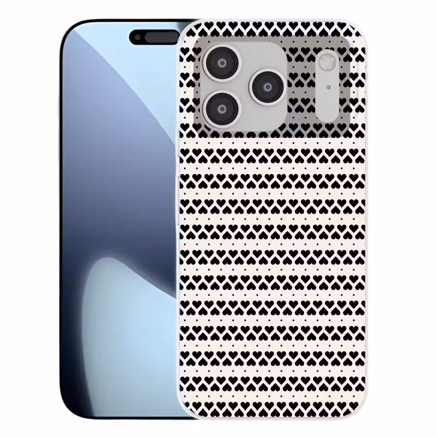 Harten - Lijn - Wit - Zwart Telefoonhoesje iPhone 17 Pro klein 878 -3d